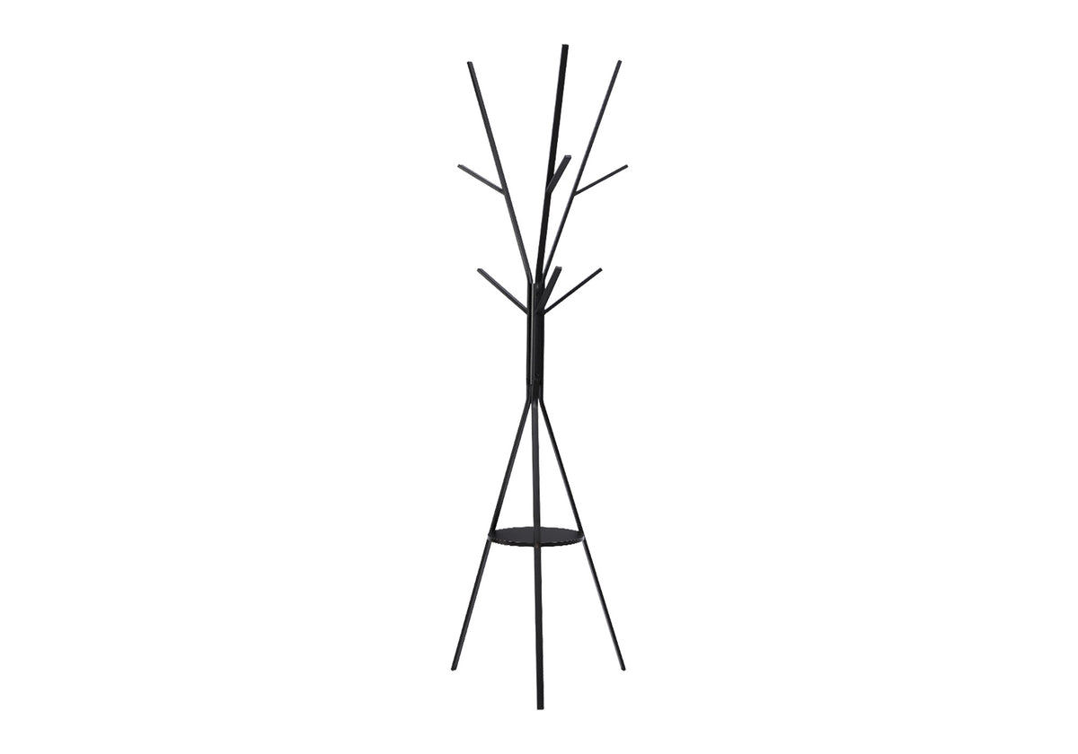 Coat Rack, 72"H, Bedroom, Entryway, Hall Tree, 6 Hooks, Black Metal, Contemporary, Modern