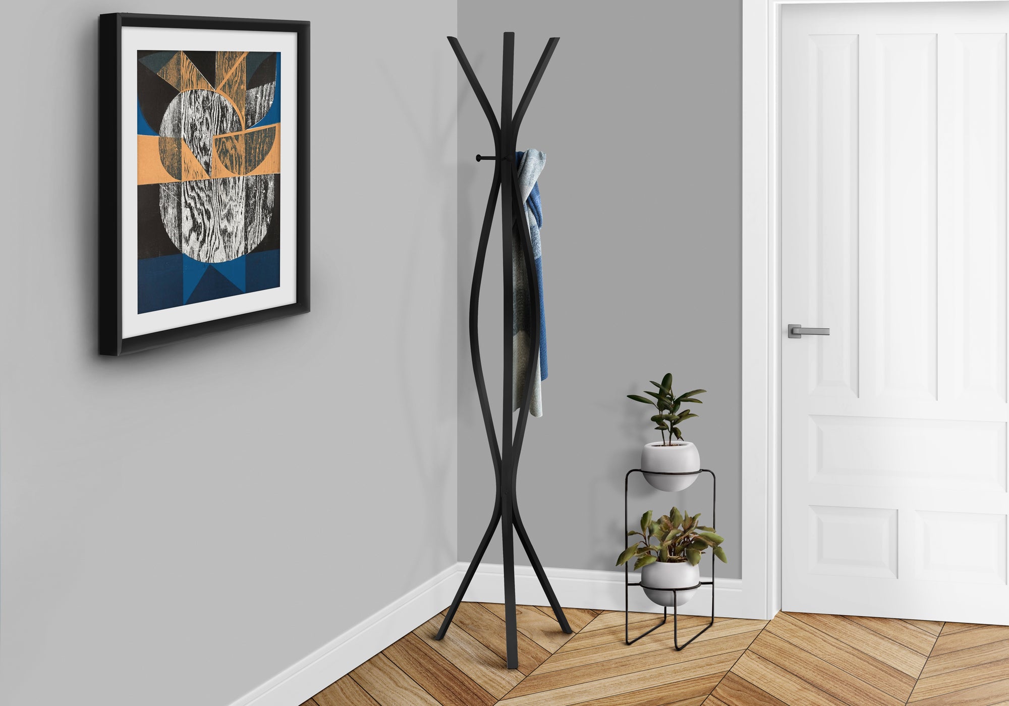 Wiley - Coat Rack Hall Tree 3 Hooks Entryway 72"H Bedroom Black