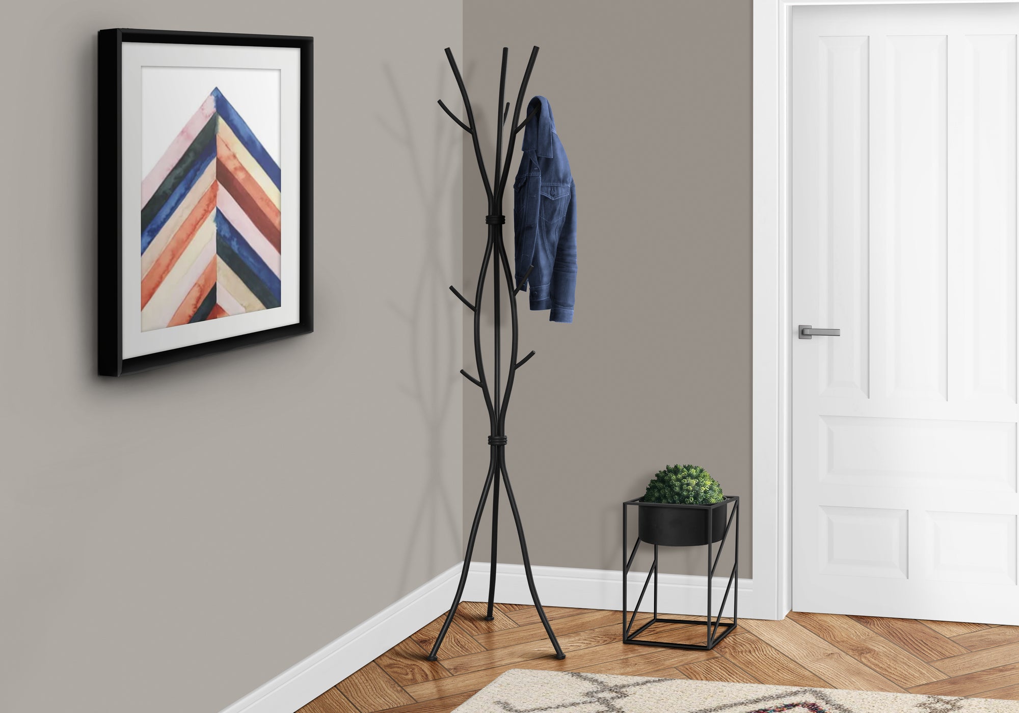 Adell - Coat Rack Hall Tree 11 Hooks Entryway 74"H Bedroom Black