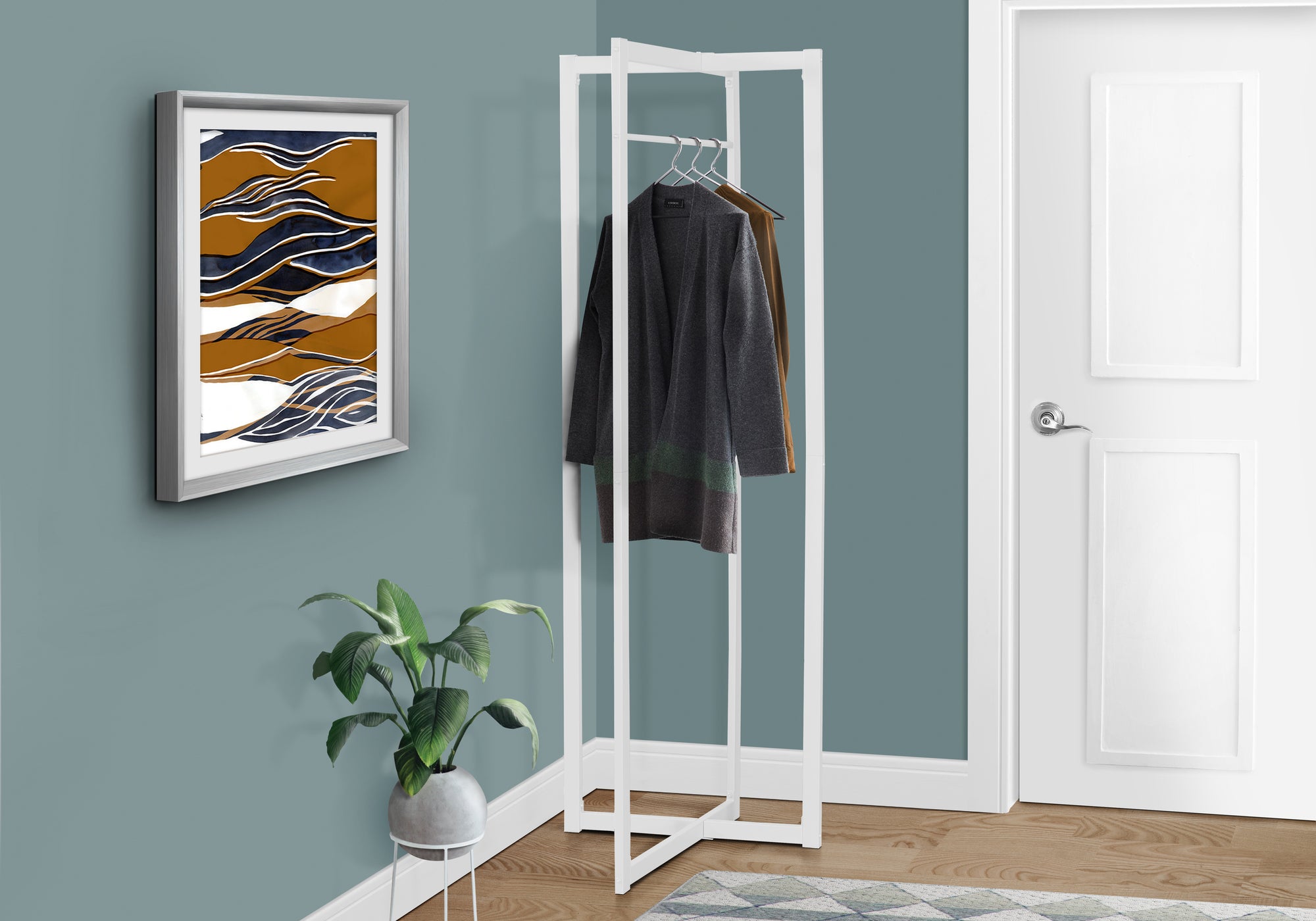 Rafici - Coat Rack Hall Tree Entryway 72"H Bedroom White Metal Contemporary
