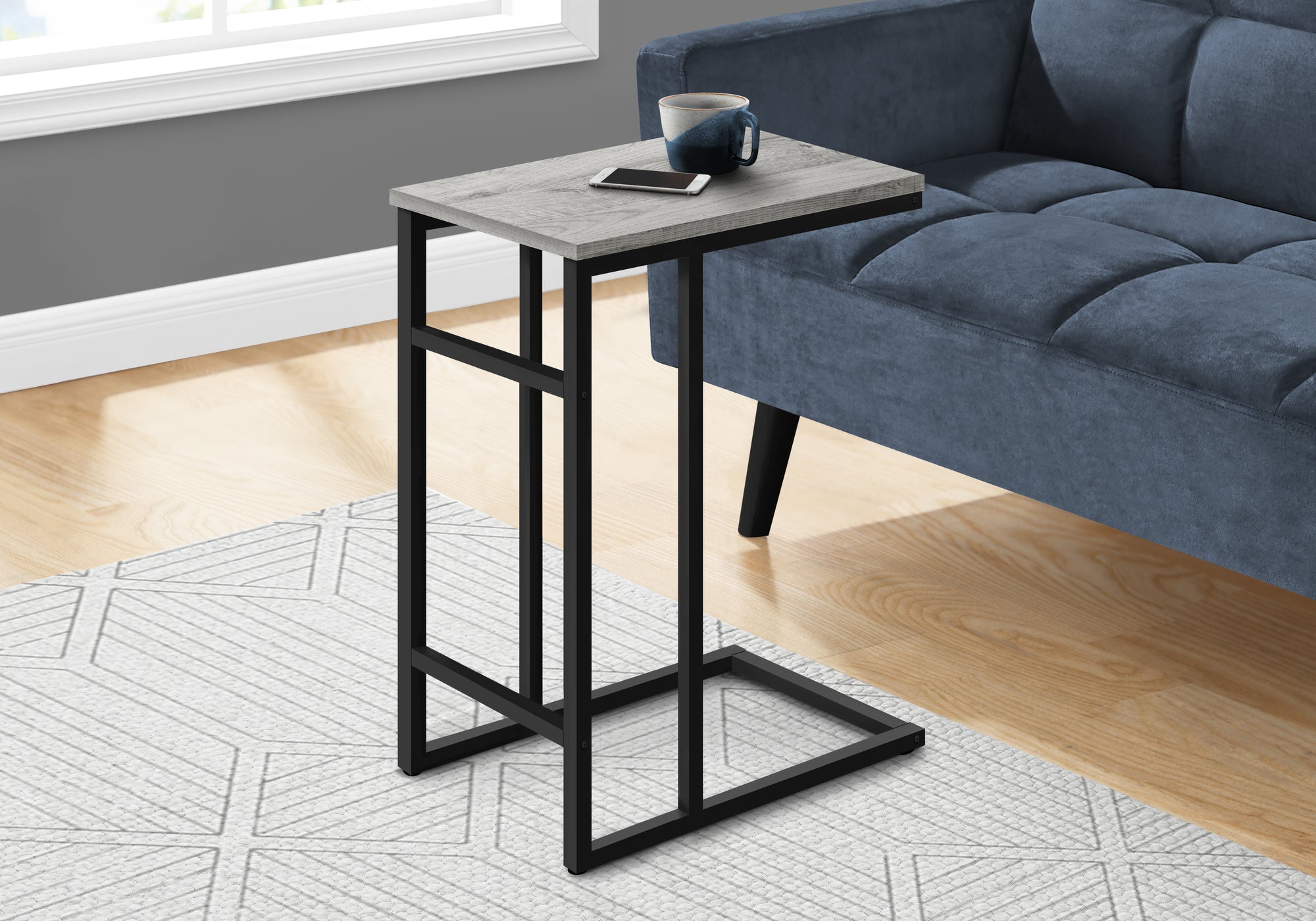 Tezza - Accent Table C-shaped End Side Snack Living Room Bedroom Grey