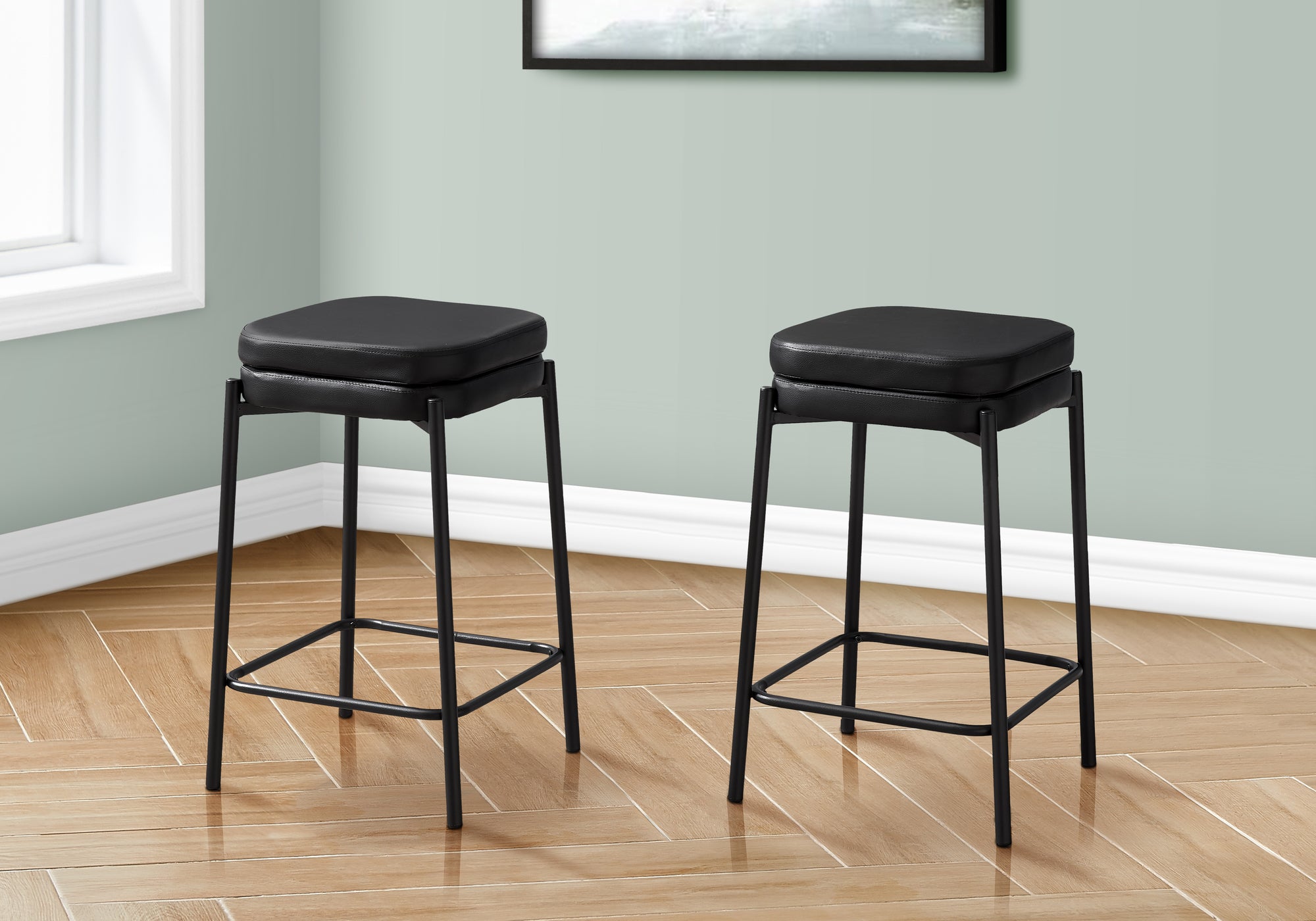 Arely - Barstool Counter Height Set Of 2 Kitchen Black Leather Look