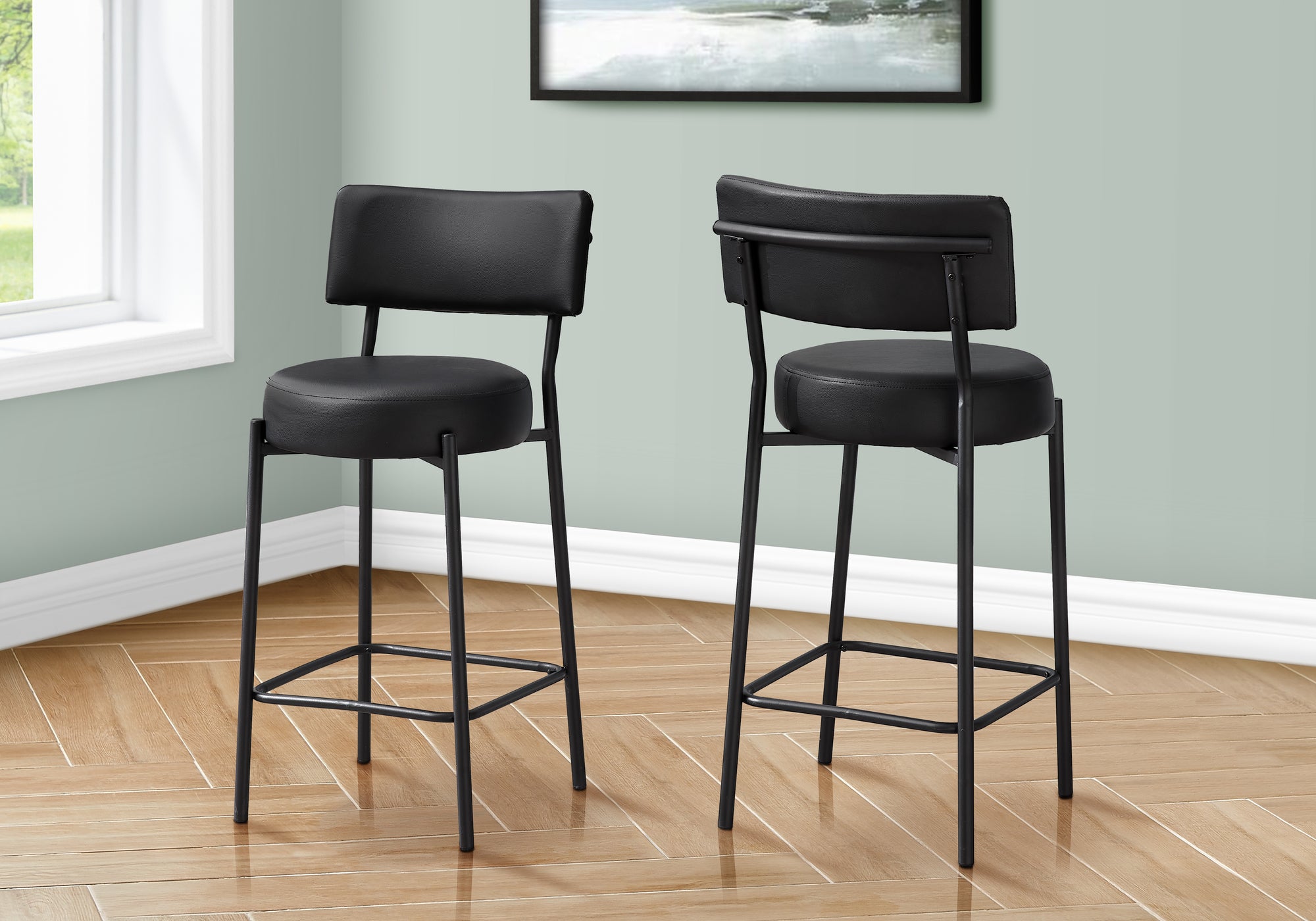 Taina - Barstool Counter Height Set Of 2 Kitchen Black Leather Look