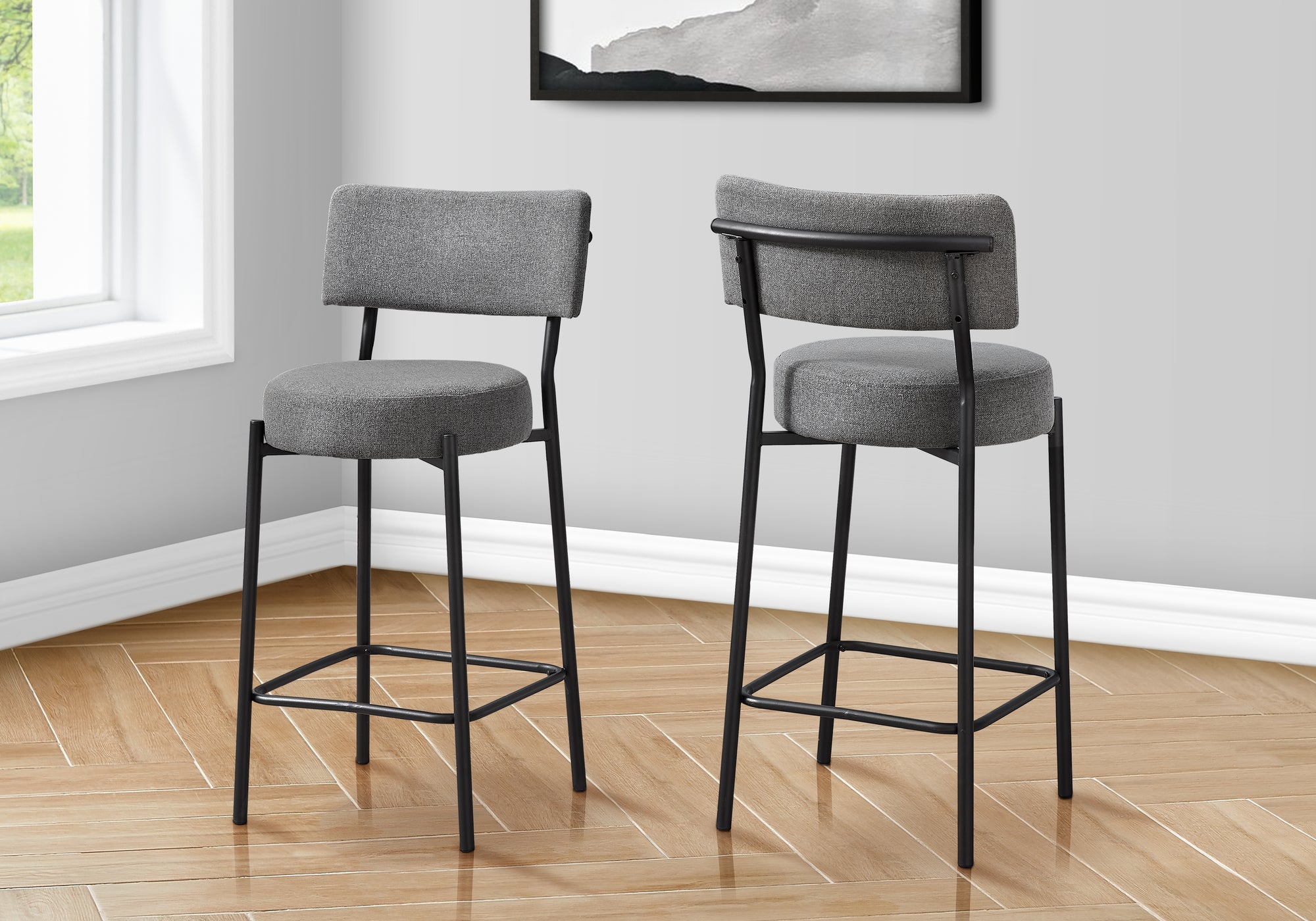 Bori - Barstool Counter Height Set Of 2 Kitchen Grey Fabric Black