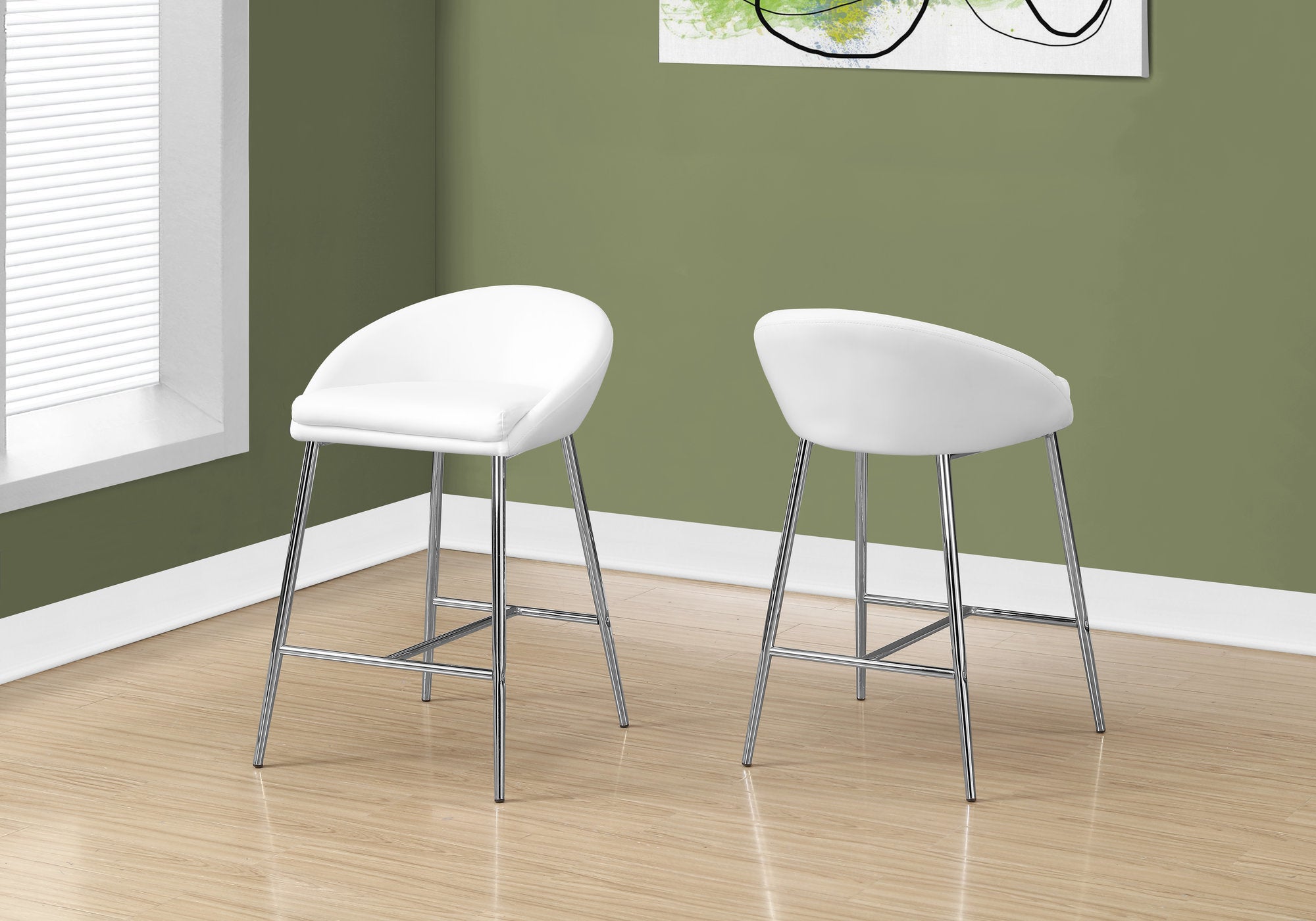 Accent - Bar Stool Set Of 2 Counter Height Kitchen Chrome Metal