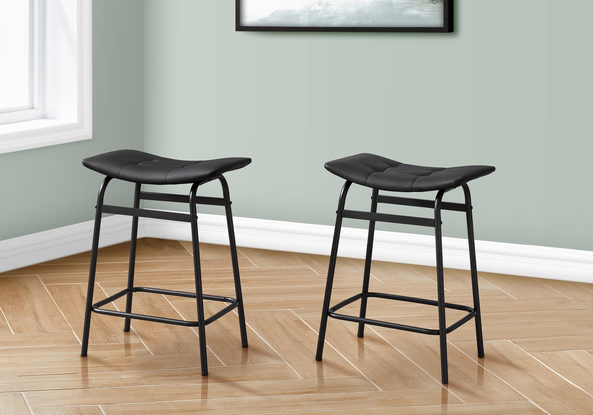 Elijah - Barstool Counter Height Set Of 2 Kitchen Black Leather Look