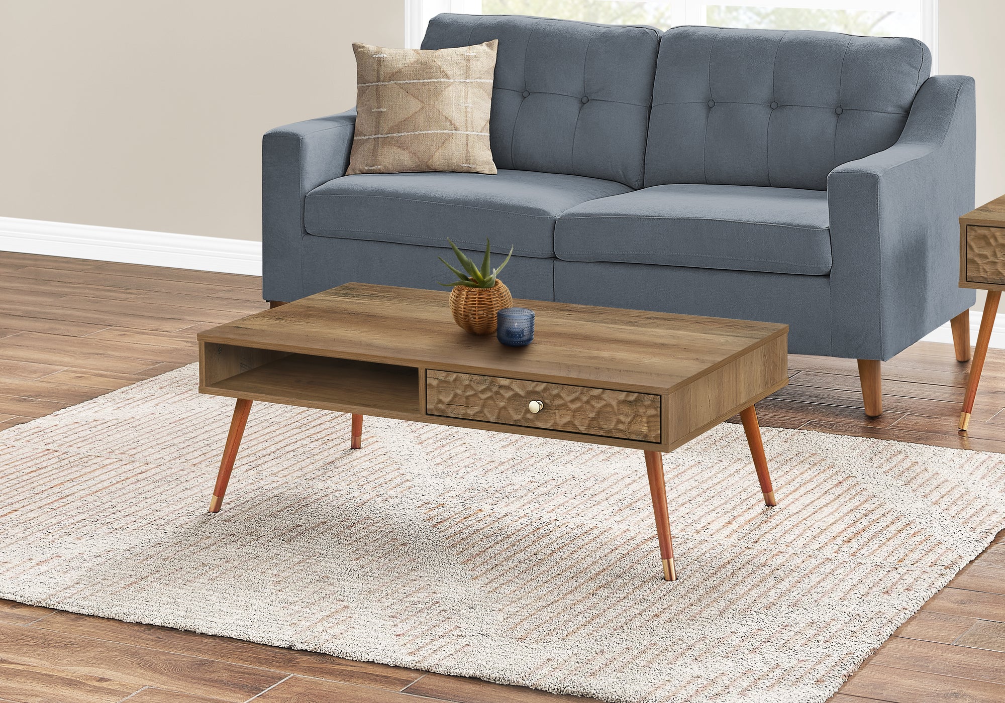 Flax - Coffee Table Accent Cocktail Rectangular Storage Living Room 44"L Walnut