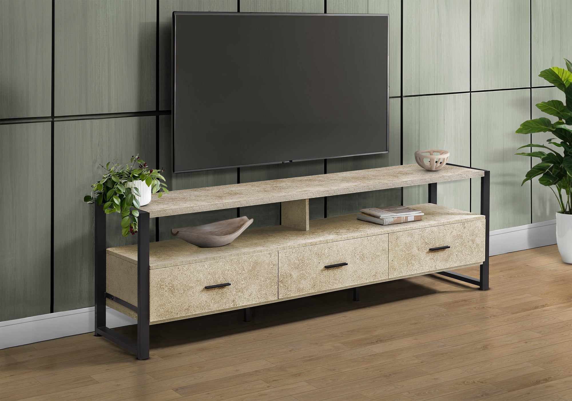 Decon - Tv Stand 72 Inch Media Entertainment Center Storage Drawers Cream