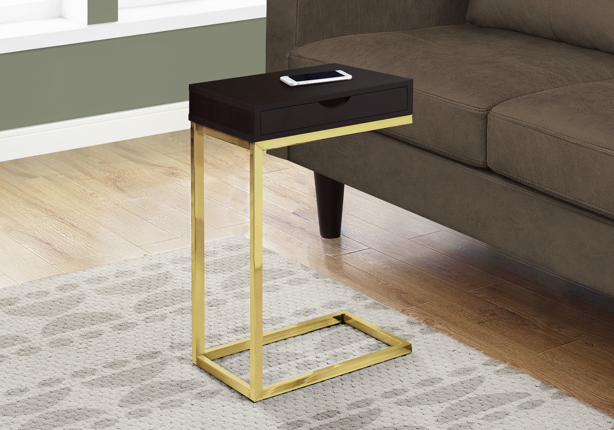 Arielle - Accent Table C-shaped End Side Snack Storage Drawer Living Room