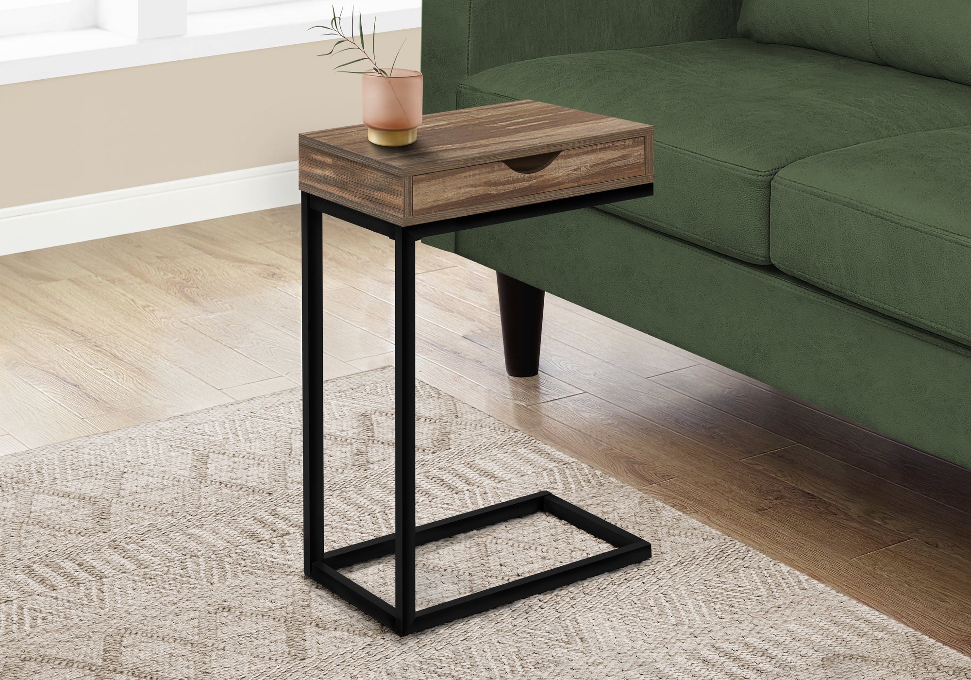 Cordelia - Accent Table C-shaped End Side Snack Storage Drawer Living Room