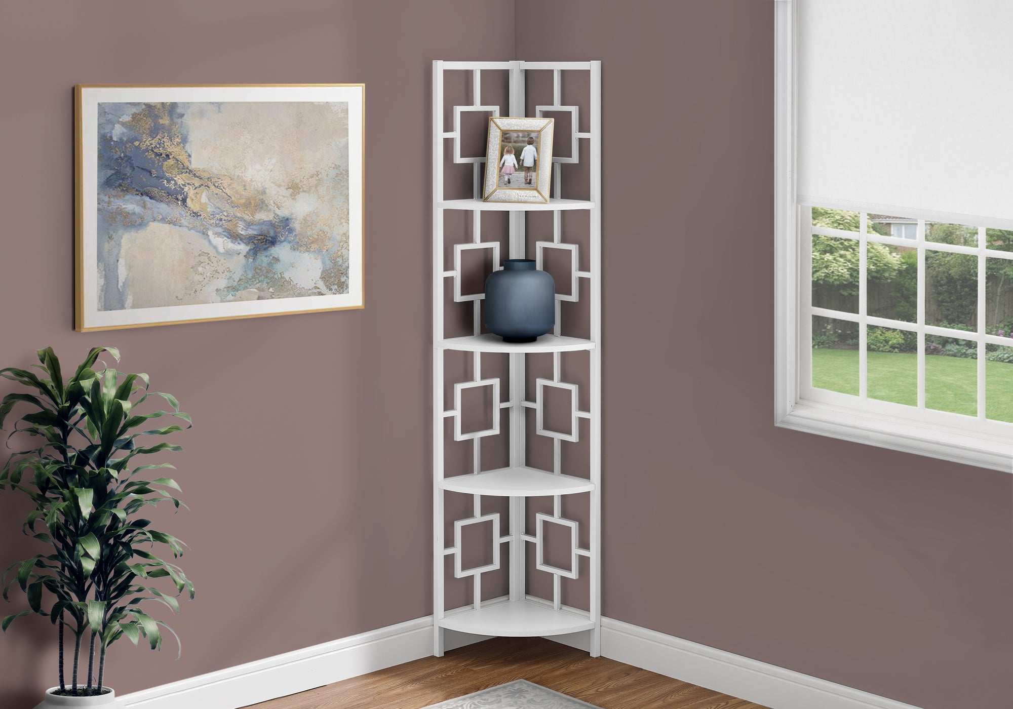 Samuel - Bookshelf Bookcase Etagere Corner 4 Tier 62"H Office Bedroom White
