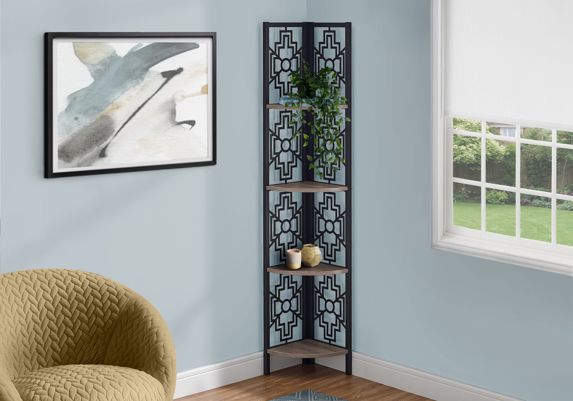 Candace - Bookshelf Bookcase Etagere Corner 4 Tier 62"H Office Bedroom Brown