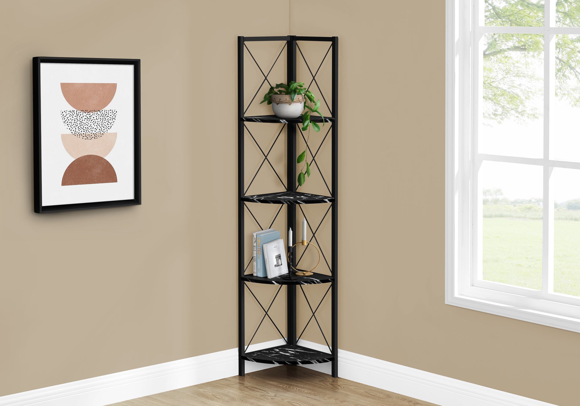Gauthier - Bookshelf Bookcase Etagere Corner 4 Tier 60"H Office Bedroom Black