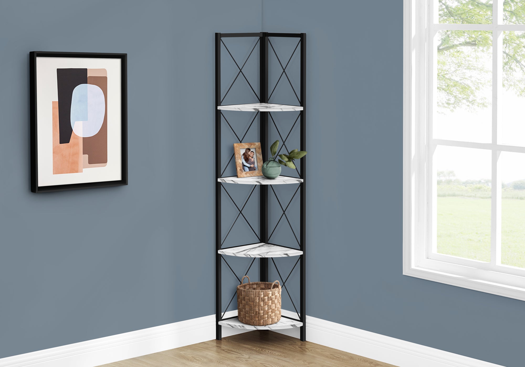 Joelle - Bookshelf Bookcase Etagere Corner 4 Tier 60"H Office Bedroom White