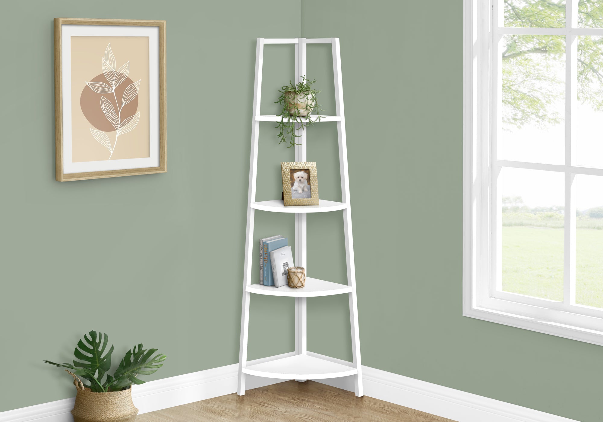 Packer - Bookshelf Bookcase Etagere Corner 4 Tier 60"H Office Bedroom White