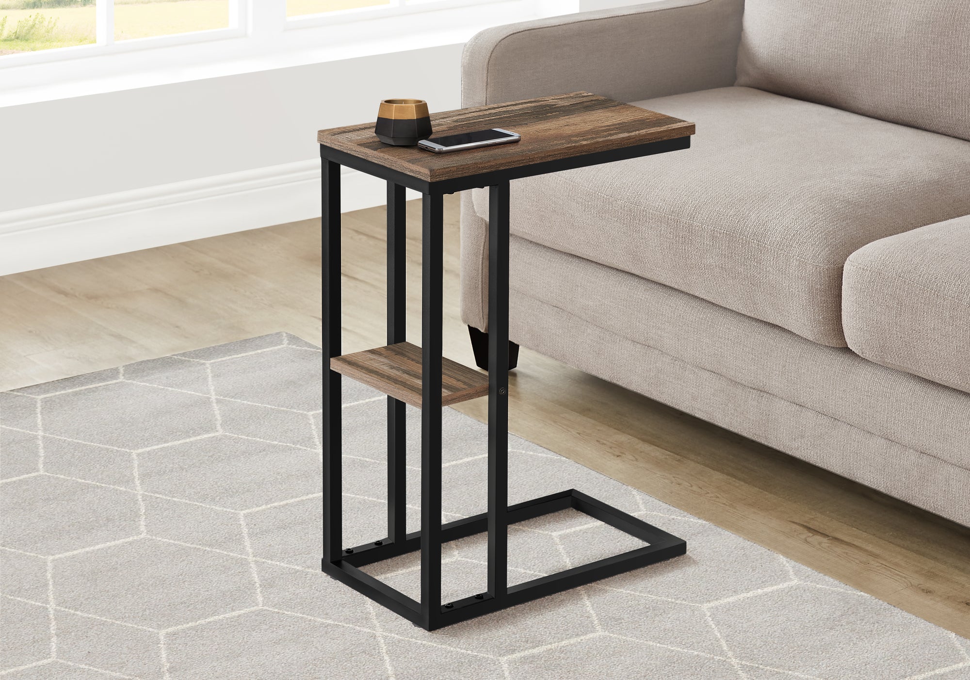 Rayner - Accent Table C-shaped End Side Snack Living Room Bedroom Brown