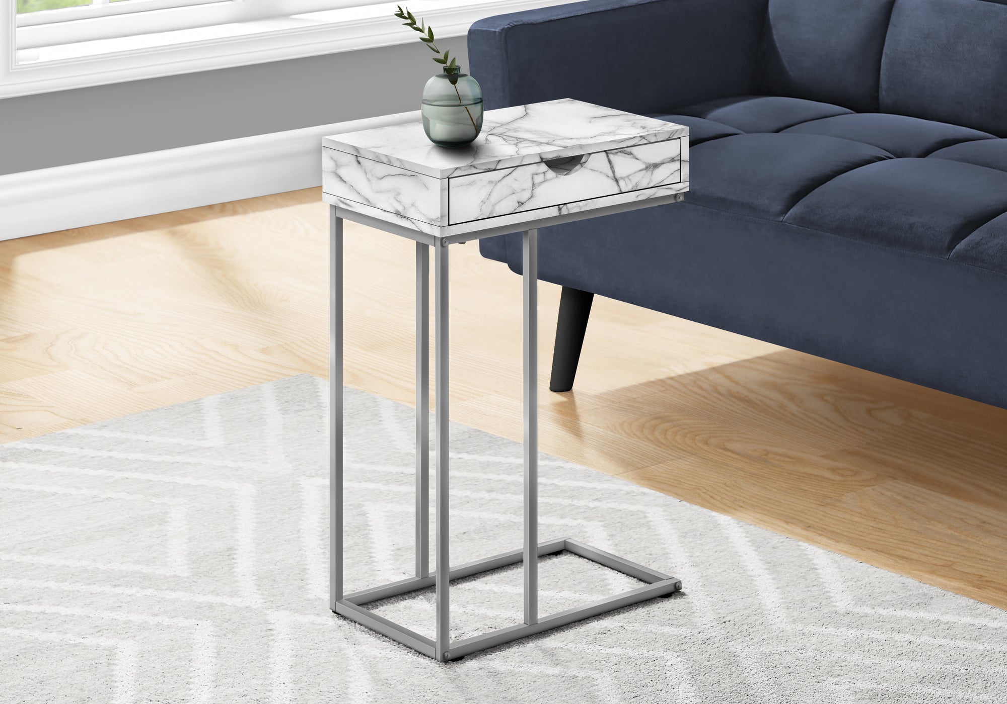 Lenoir - Accent Table C-shaped End Side Snack Storage Drawer Living Room