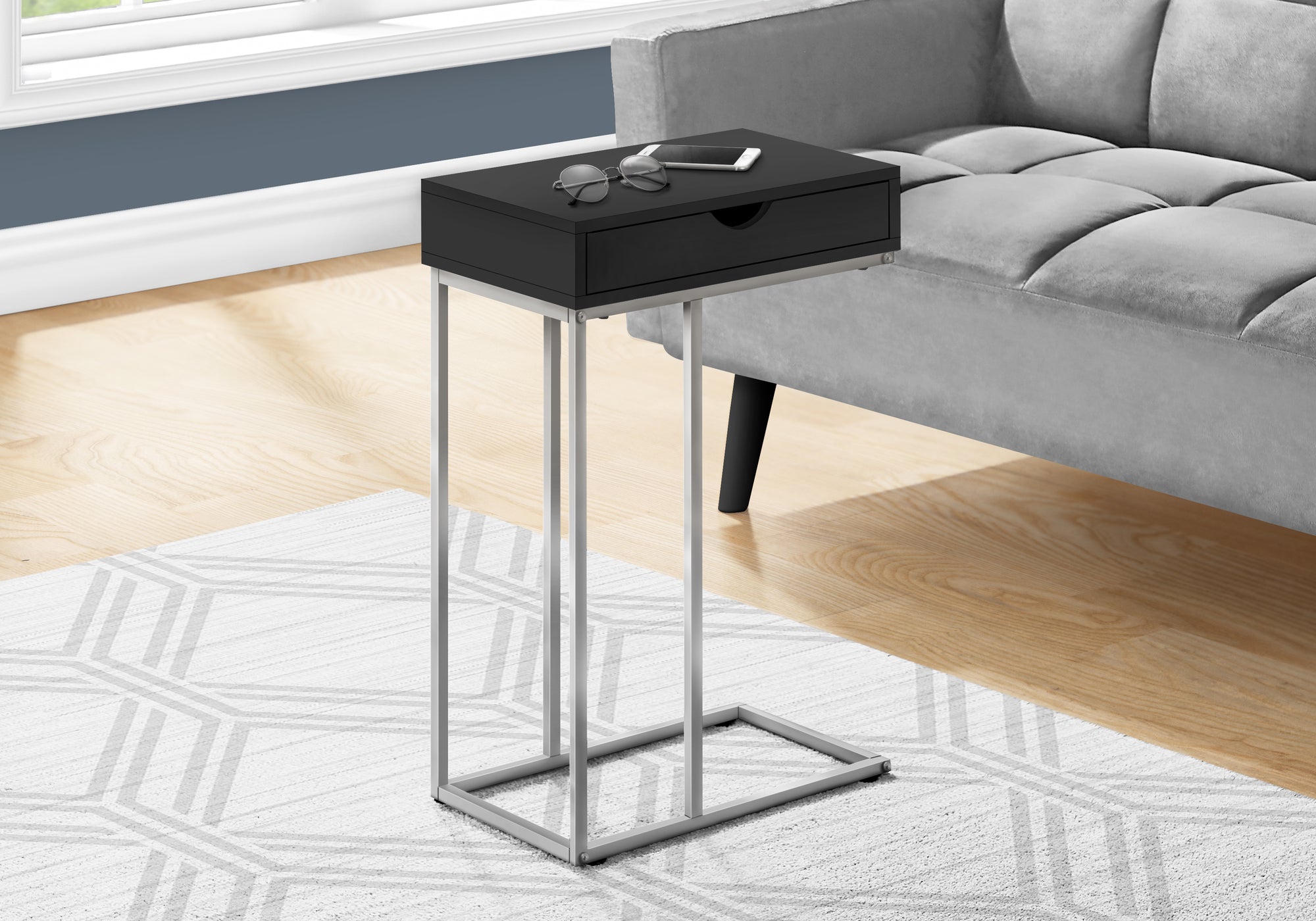 Caron - Accent Table C-shaped End Side Snack Storage Drawer Living Room