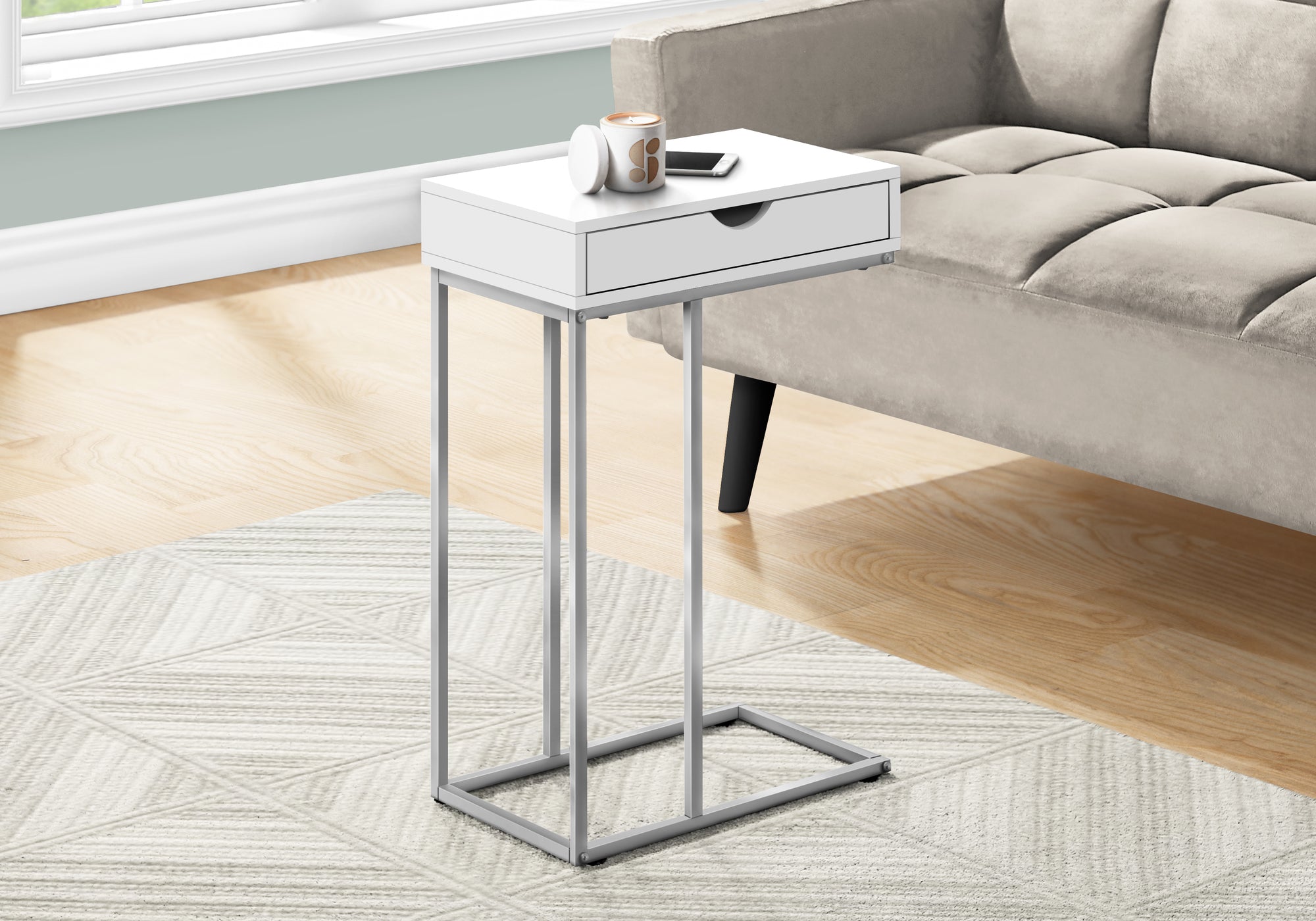 Reneau - Accent Table C-shaped End Side Snack Storage Drawer Living Room