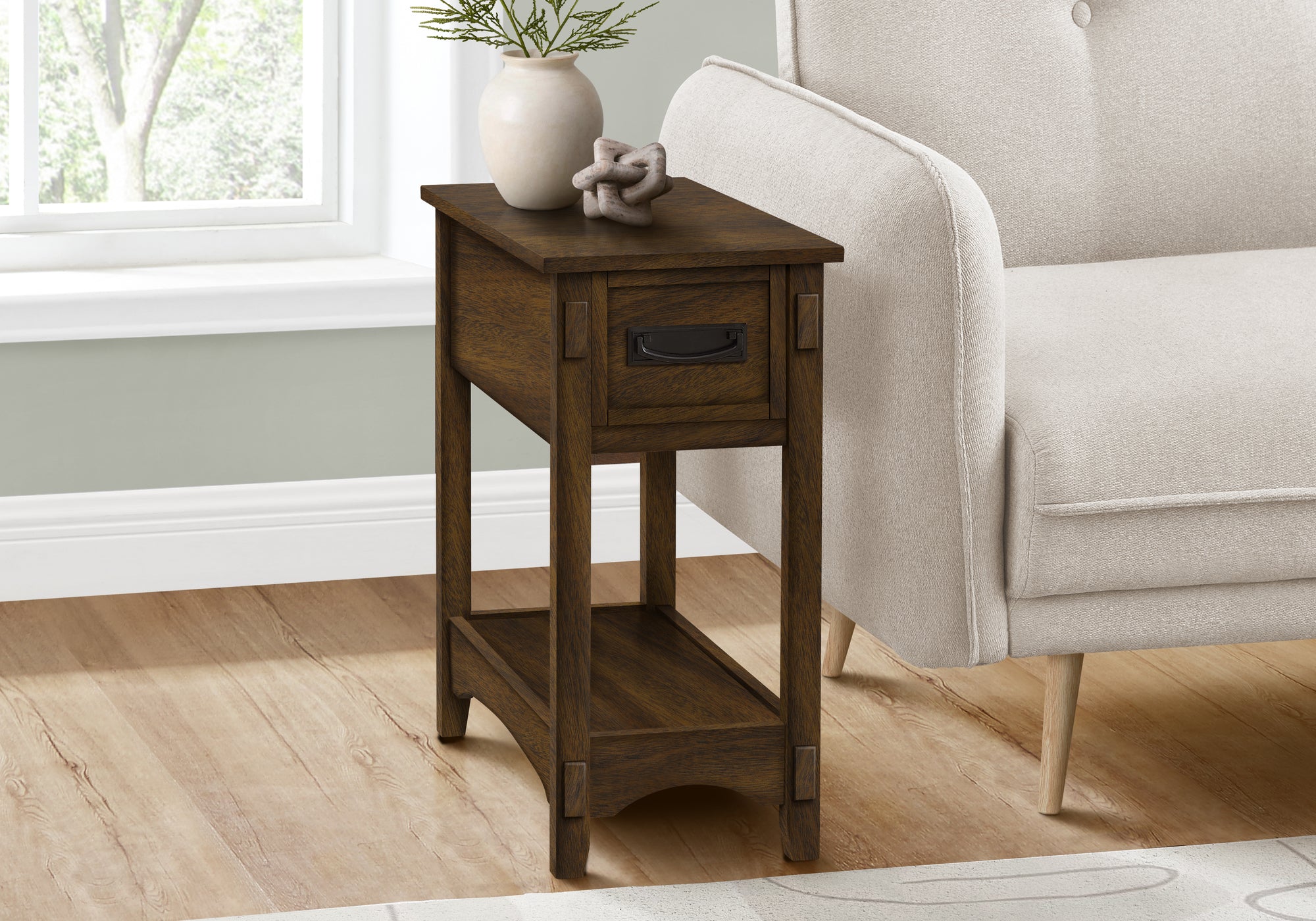 Neves - Accent Table End Side Table Nightstand 2 Tier Narrow Storage