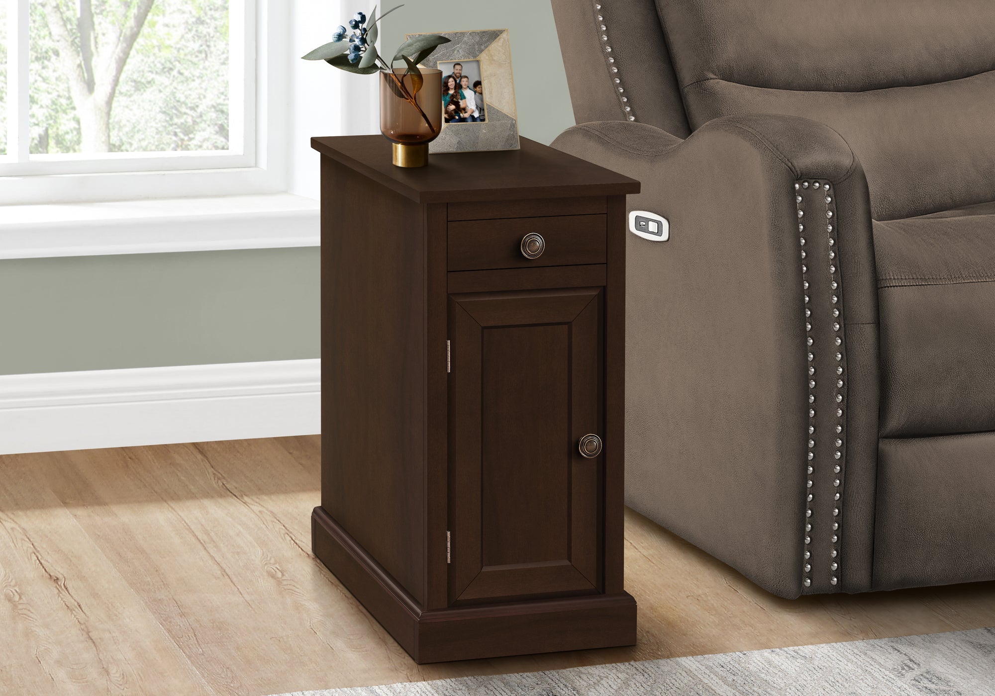 Eligah - Accent Table End Side Table Nightstand Narrow Bedroom Lamp Storage