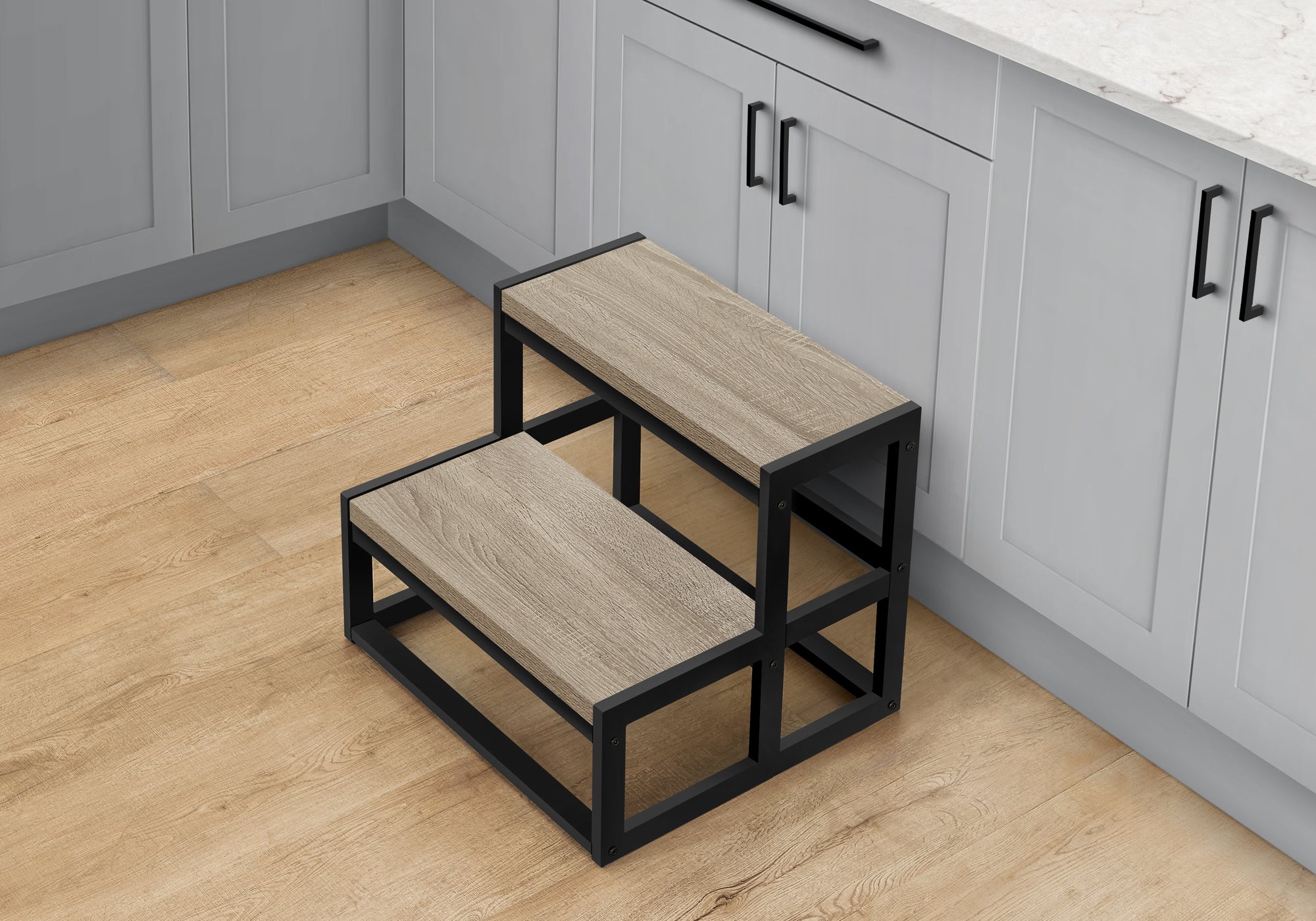 Riva - Ladder Step Stool Bedroom Kitchen Black Metal Dark Taupe Laminate