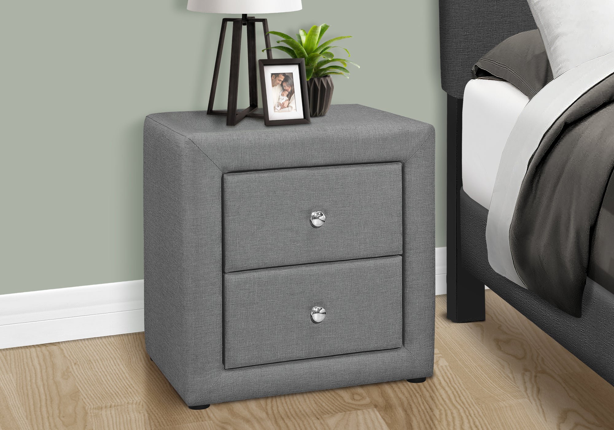 Dorthy - Nightstand Nightstand End Side Lamp Storage Drawer Bedroom Upholstered Grey