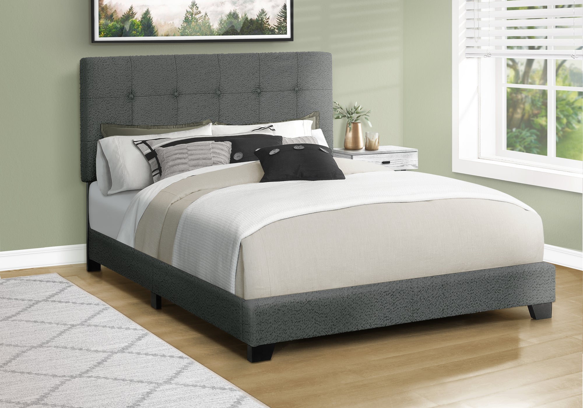 Alba - Bed Bedroom Frame Only Queen Size Upholstered Dark Grey Boucle