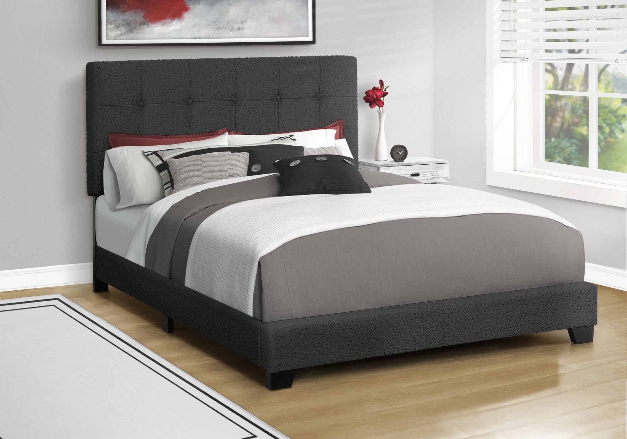 Emele - Bed Bedroom Frame Only Queen Size Upholstered Black Boucle Transitional