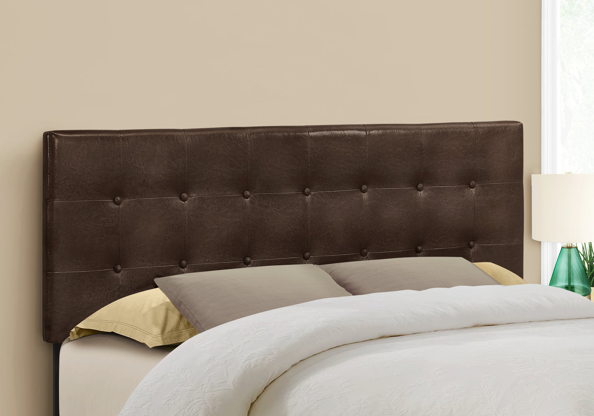 Amandine - Bed Headboard Only Queen Size Bedroom Upholstered Brown Leather Look