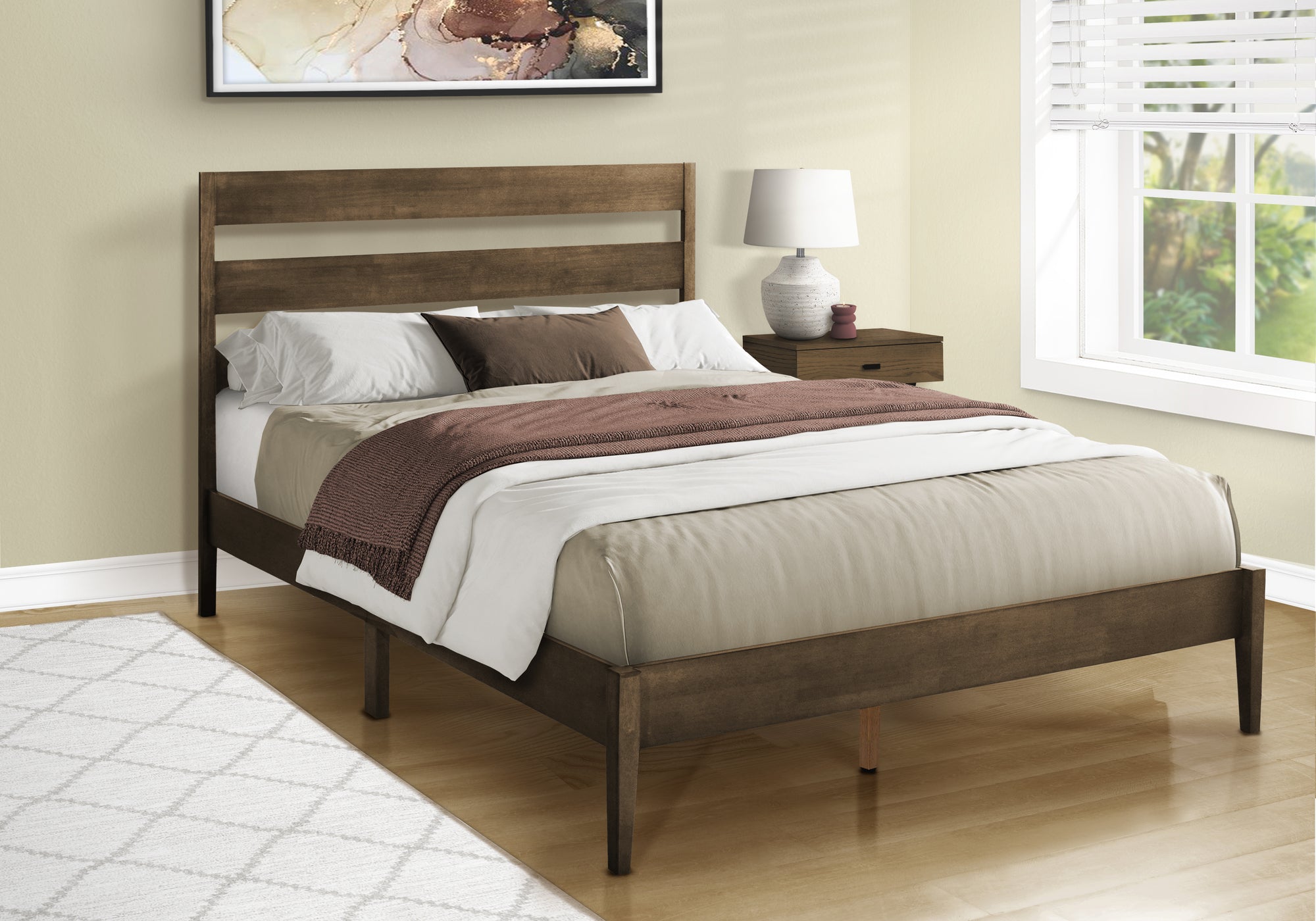 Naoki - Bed Queen Size Frame Only Platform Bed Bedroom Walnut Solid