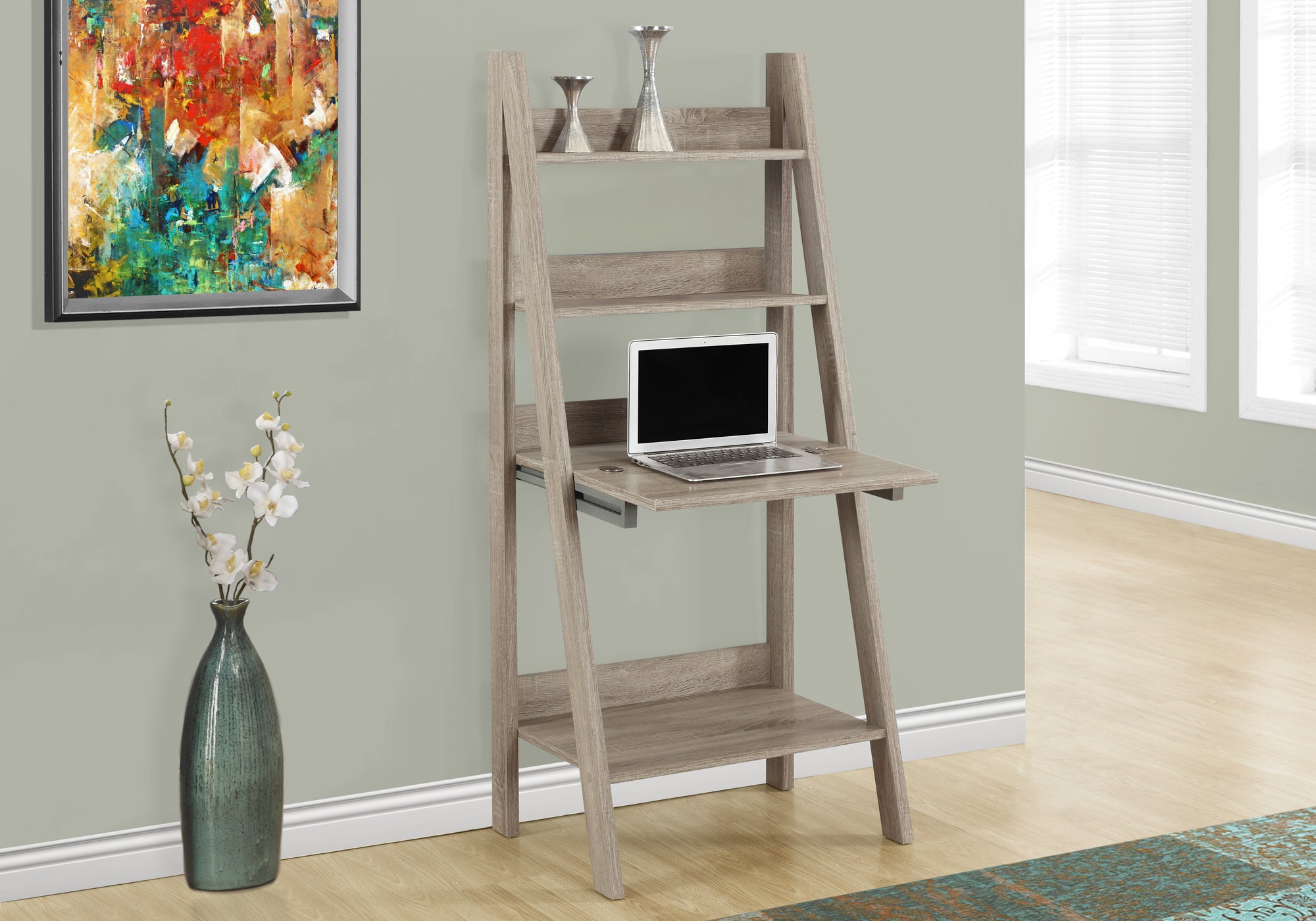Midori - Computer Desk Home Office Laptop Leaning 61"H Work Storage Shelves
