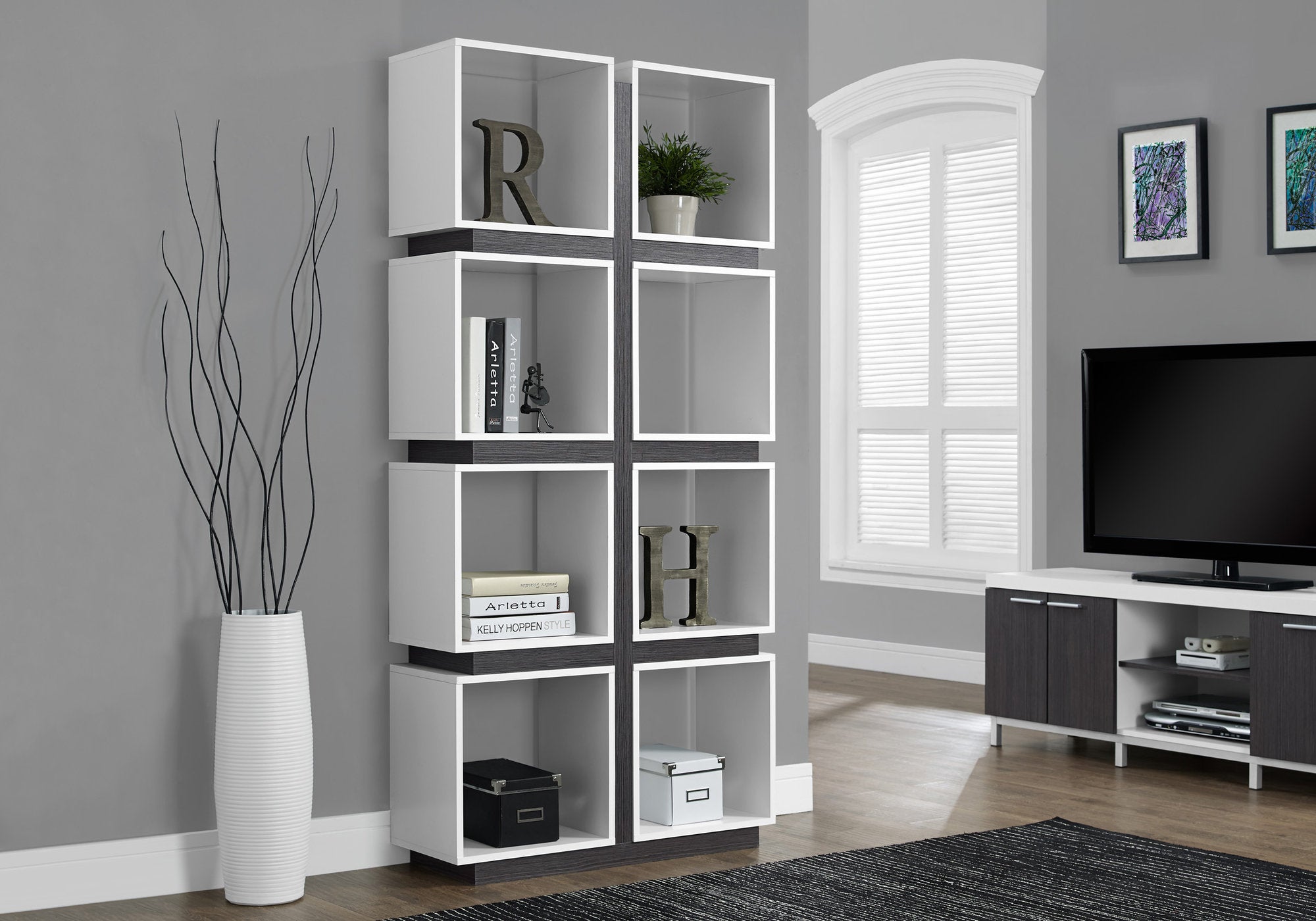 Cyrille - Bookshelf Bookcase Etagere 5 Tier 71"H Office Bedroom Grey And