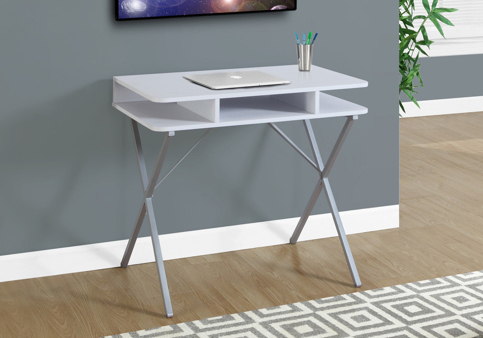 Quinlan - Computer Desk Home Office Laptop Storage Shelves 31"L Work White