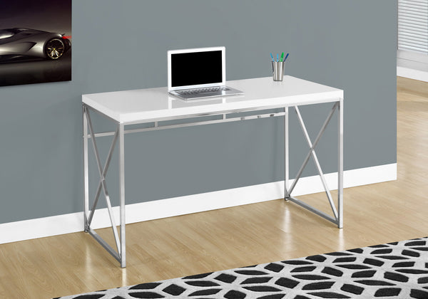 Tricia - Computer Desk Home Office Laptop Work Glossy White Laminate Chrome