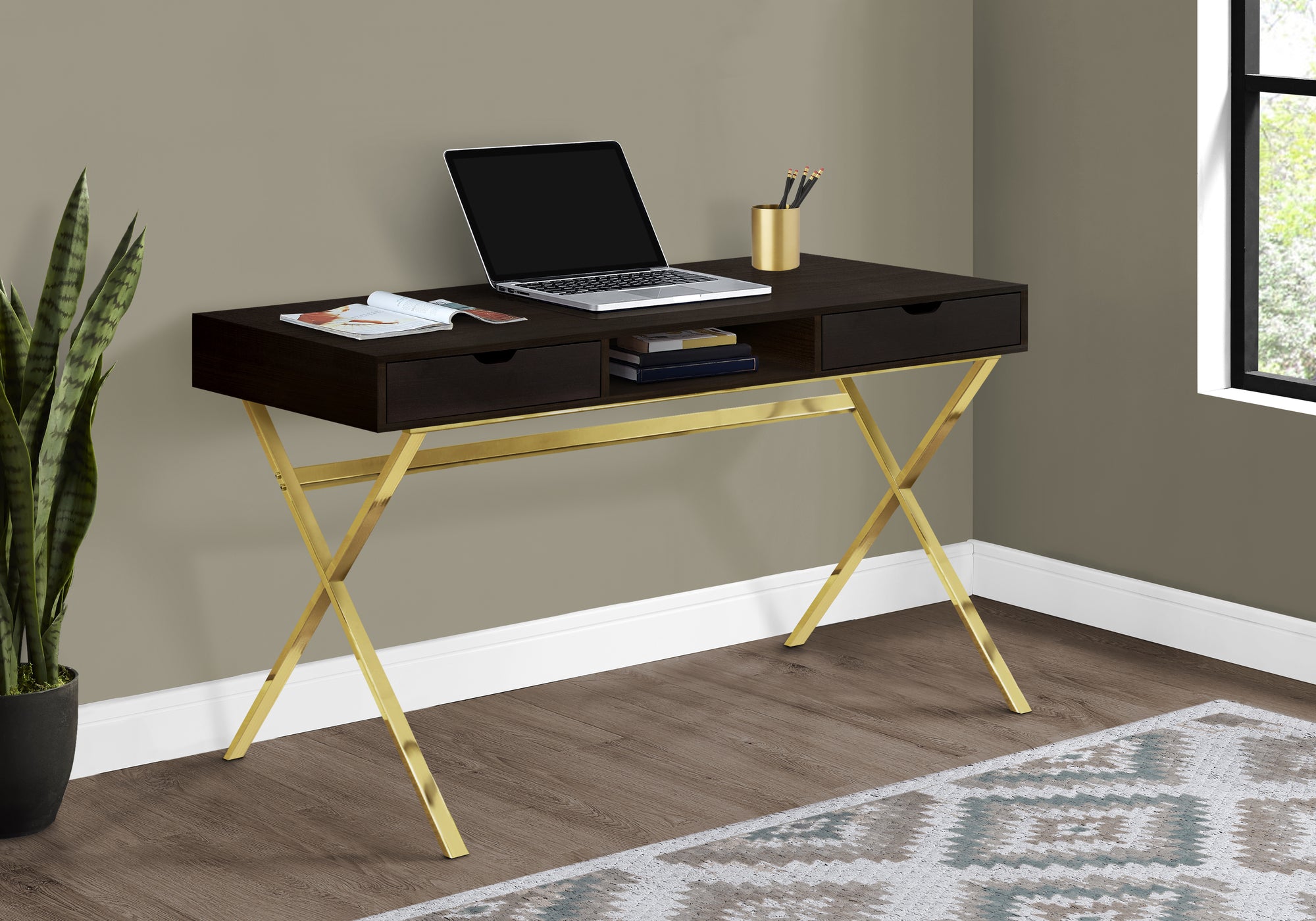 Tonia - Computer Desk Home Office Laptop Storage Drawers 48"L Work Brown