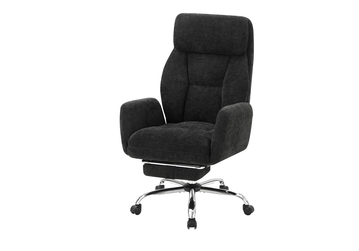 Office Chair, Adjustable Height, Armrests, Ergonomic, Swivel, Computer Desk, Work, Black Fabric, Chrome Metal, Contemporary, Modern