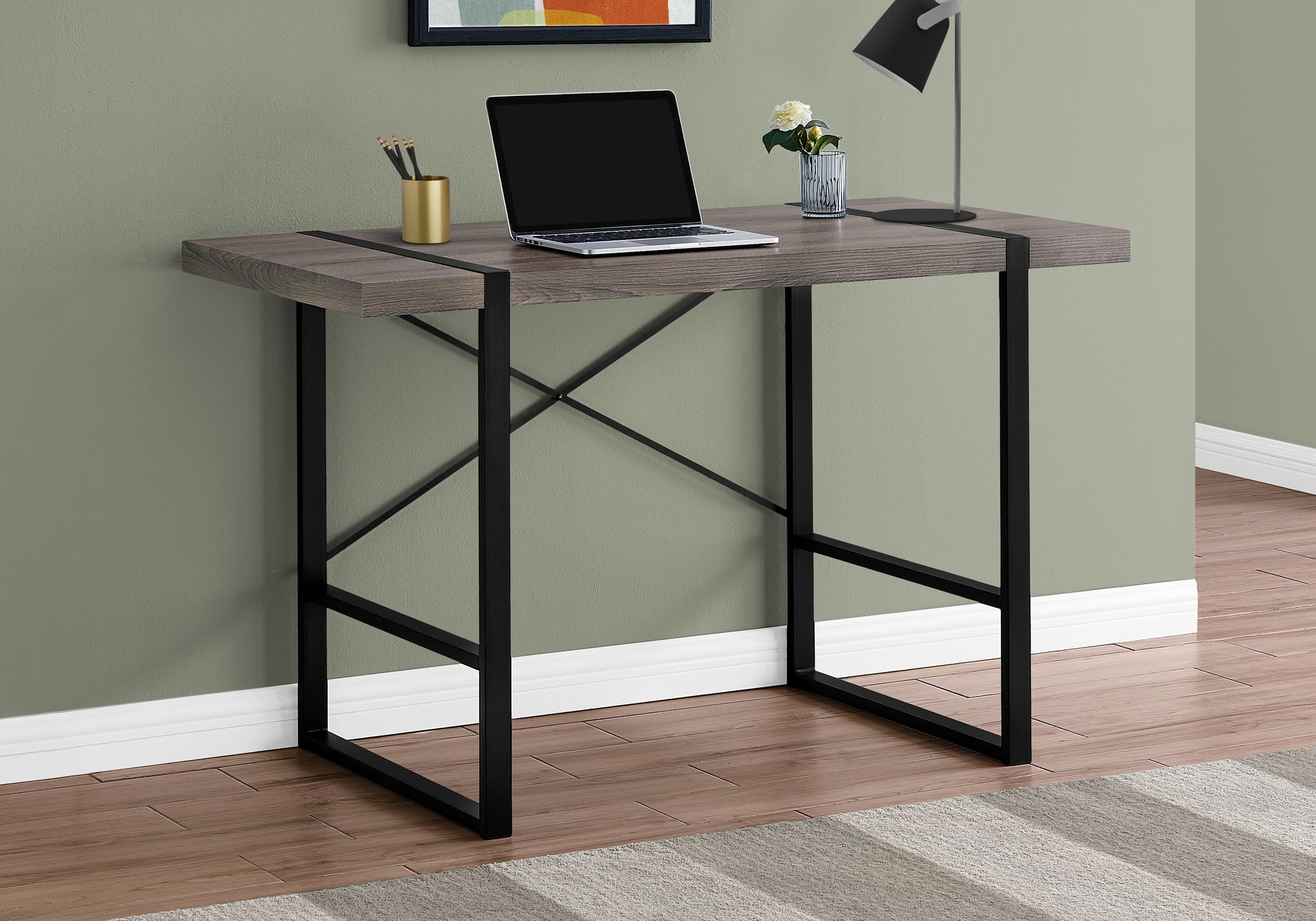 Lene - Computer Desk Home Office Laptop 48"L Work Brown Laminate Black