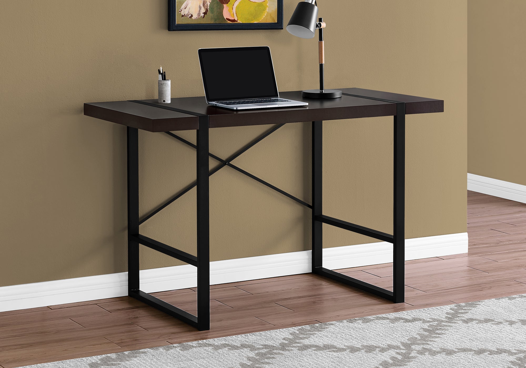 Darrin - Computer Desk Home Office Laptop 48"L Work Brown Laminate Black