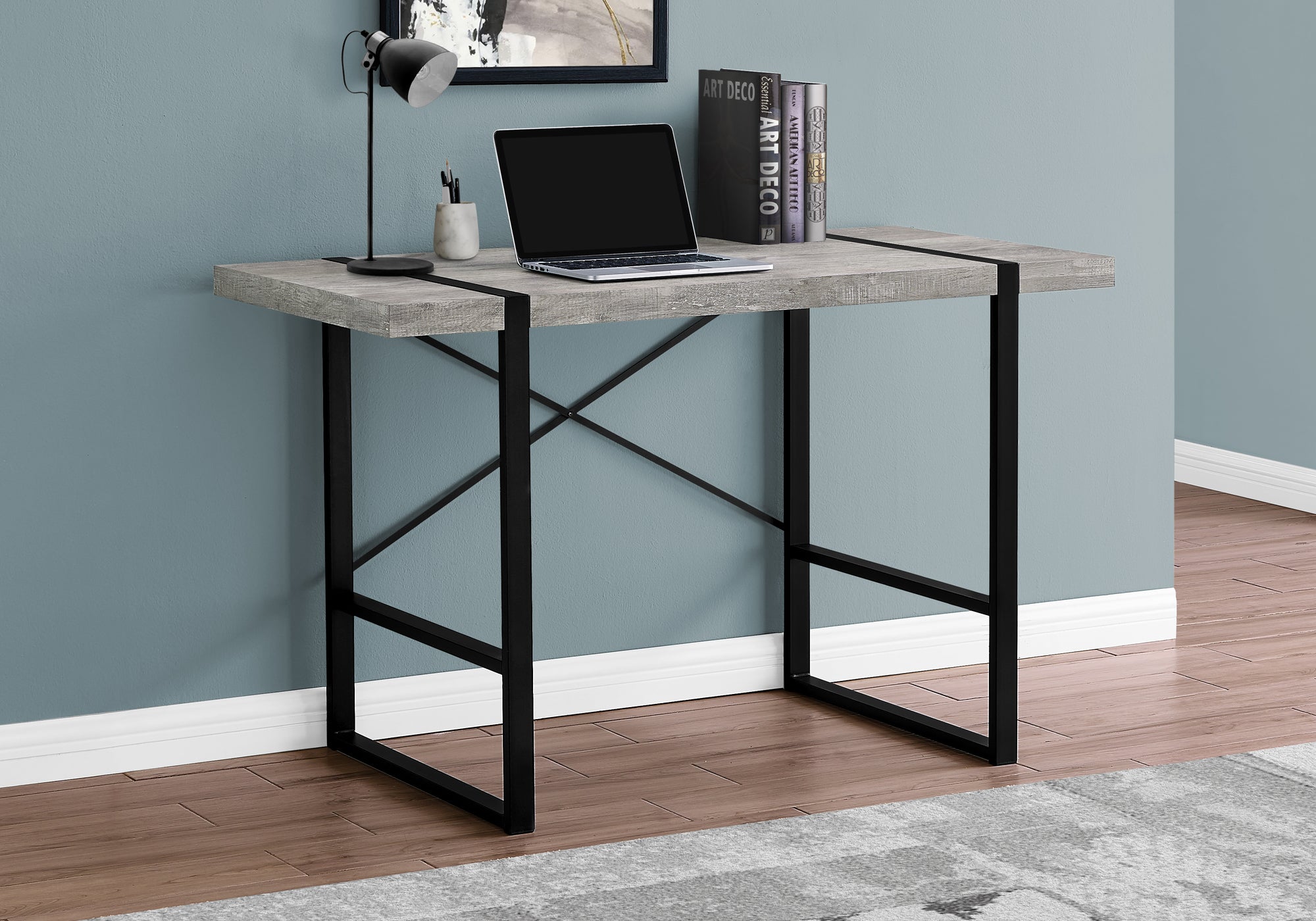 Gervais - Computer Desk Home Office Laptop 48"L Work Grey Laminate Black