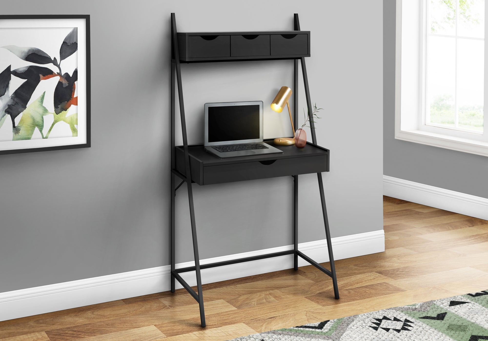 Layan - Computer Desk Home Office Laptop Leaning Storage Drawers 32"L Work