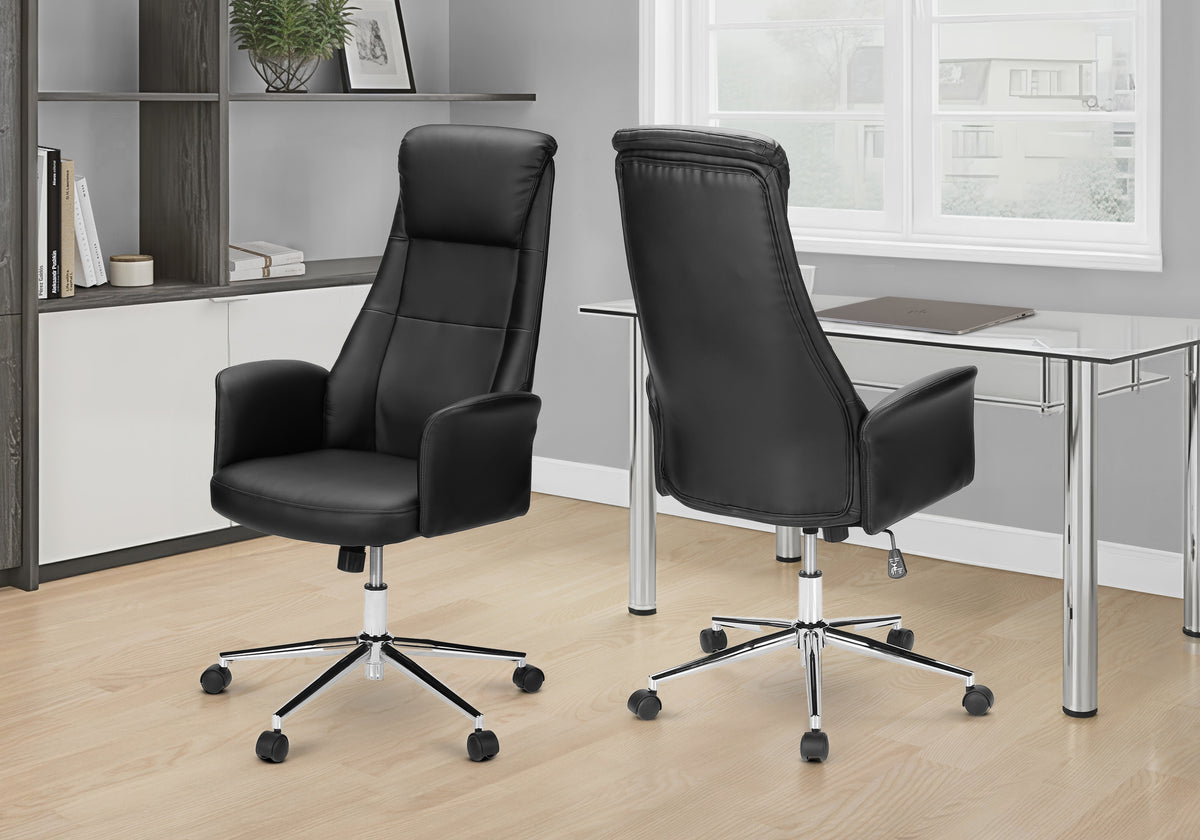 Elodia - Office Chair Adjustable Height Ergonomic Swivel Armrests Work Black Leather