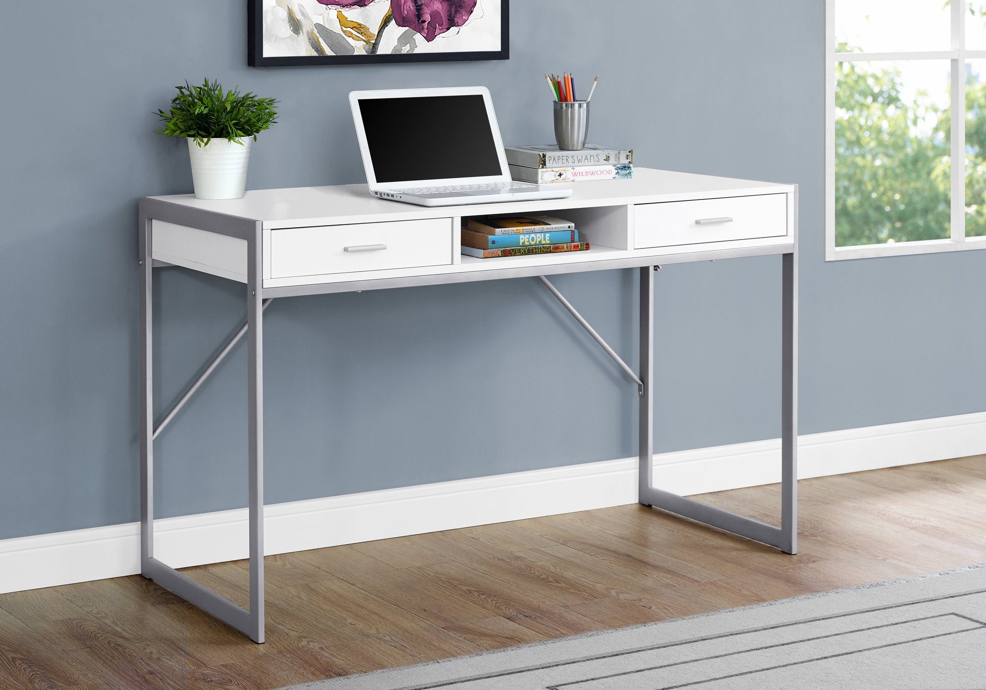 Paras - Computer Desk Home Office Laptop Storage Drawers 48"L Work White