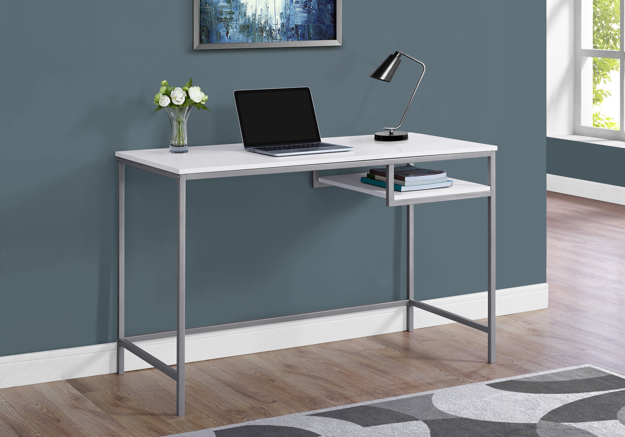 Patwin - Computer Desk Home Office Laptop 48"L Work White Laminate Grey