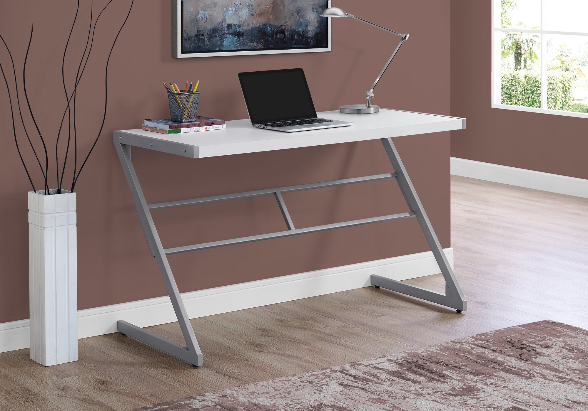 Galvin - Computer Desk Home Office Laptop 48"L Work White Laminate Grey