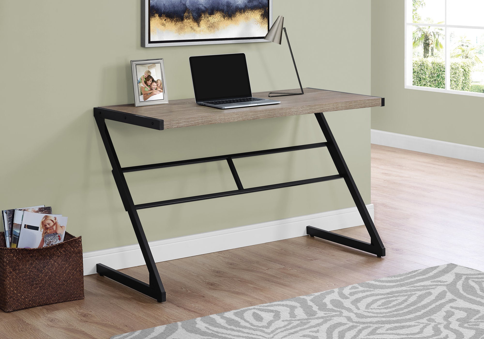 Garvey - Computer Desk Home Office Laptop 48"L Work Brown Laminate Black