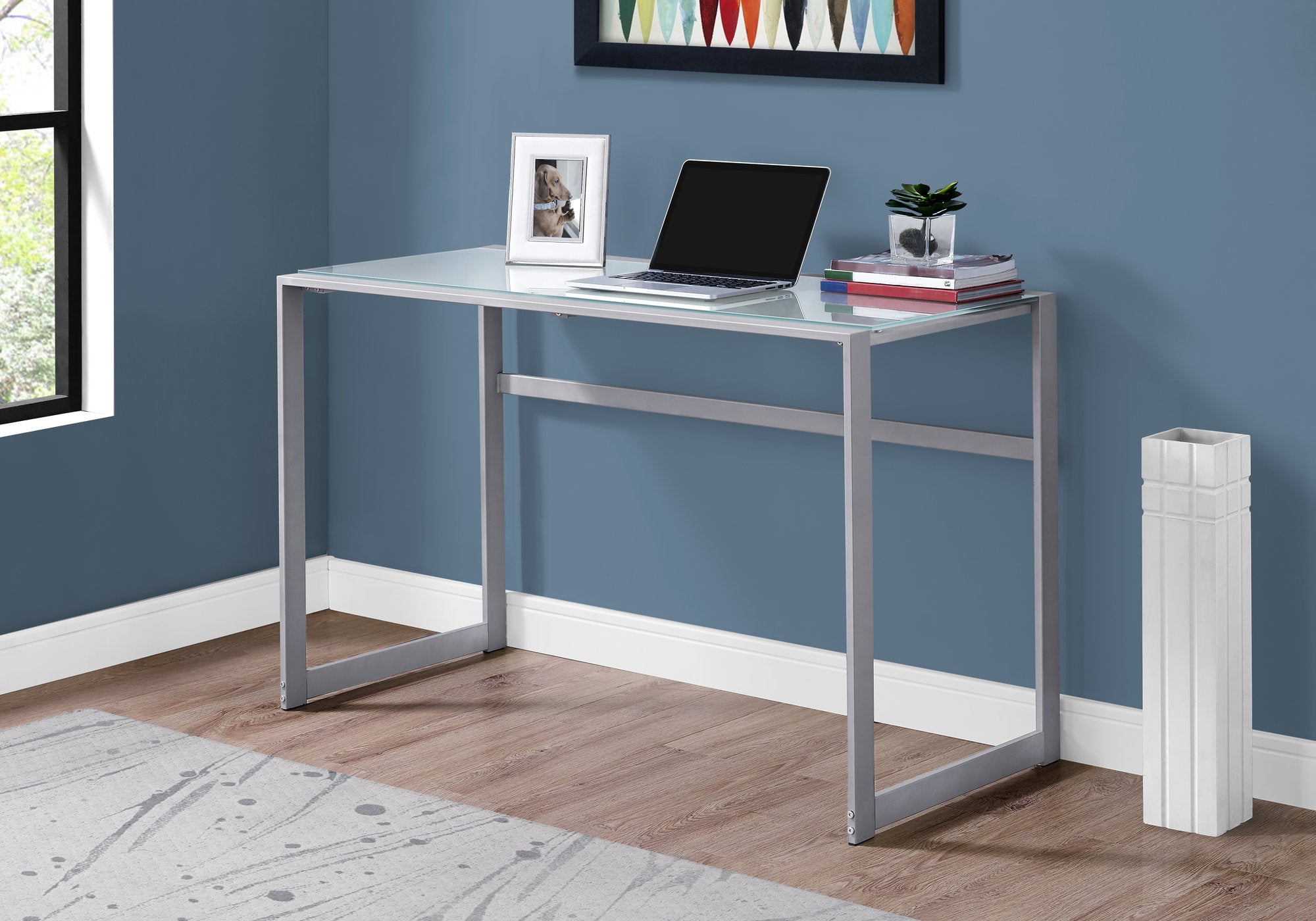 Anila - Computer Desk Home Office Laptop 48"L Work Frosted White Tempered