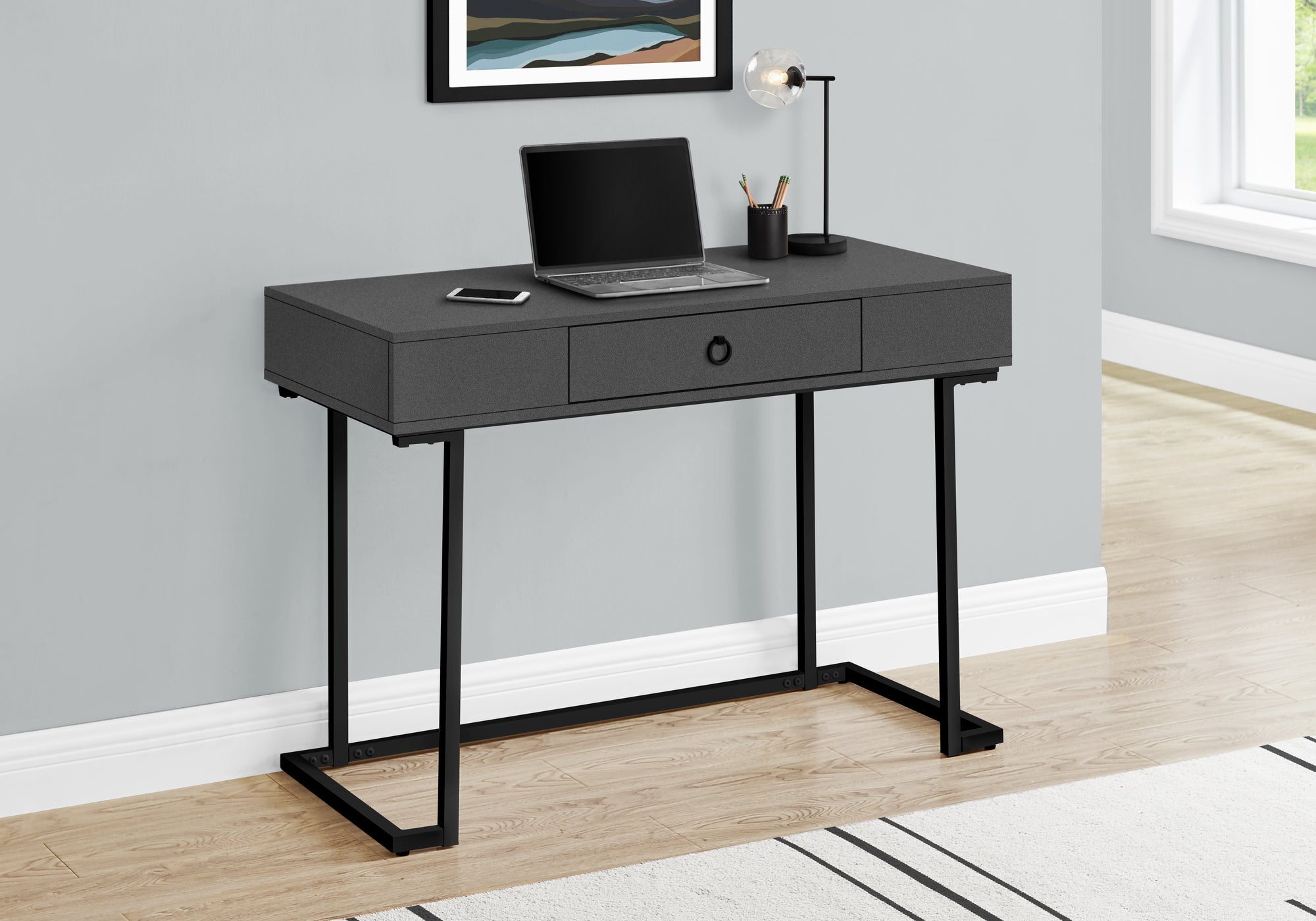Roldan - Computer Desk Home Office Laptop Storage Drawers 42"L Work Grey