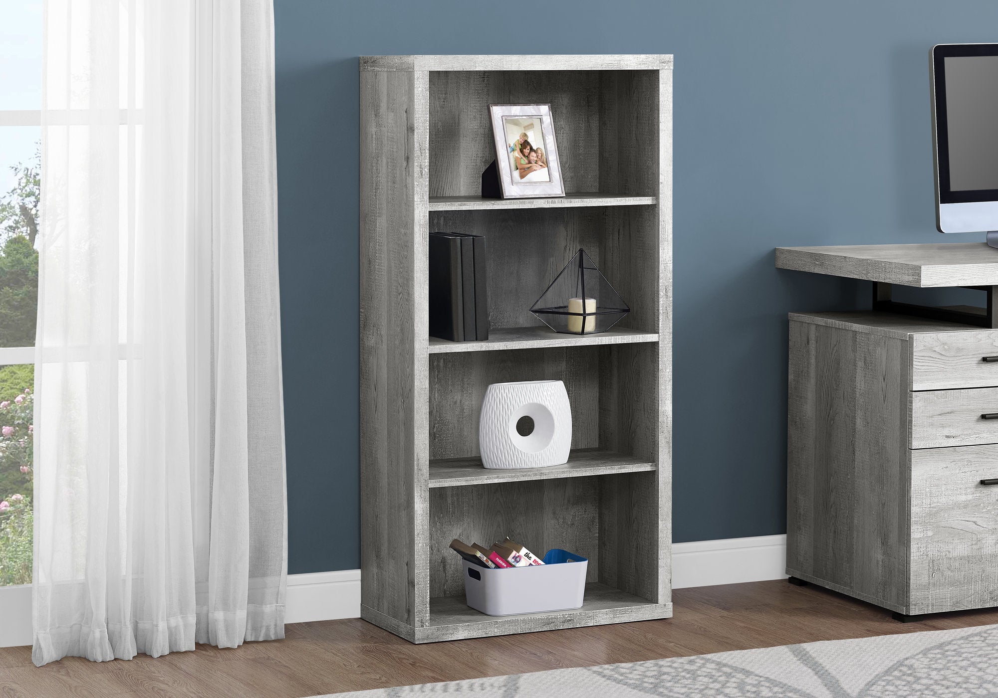Kamal - Bookshelf Bookcase Etagere 5 Tier 48"H Office Bedroom Grey Laminate