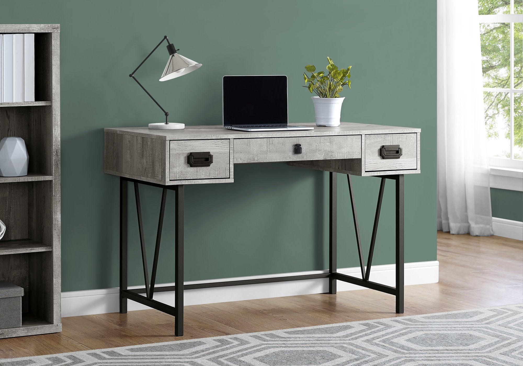 Amena - Computer Desk Home Office Laptop Storage Drawers 48"L Work Grey